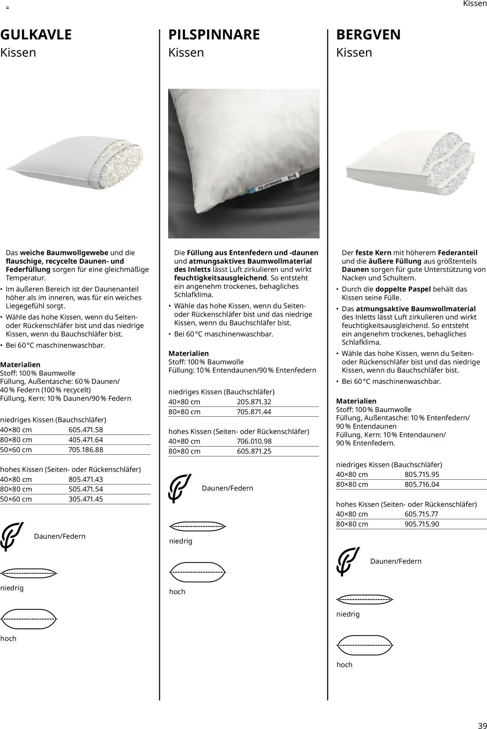 Ikea Prospekt  Schlafkomfort	 – gültig ab 30.09.2025 | Seite: 39 | Produkte: Kissen