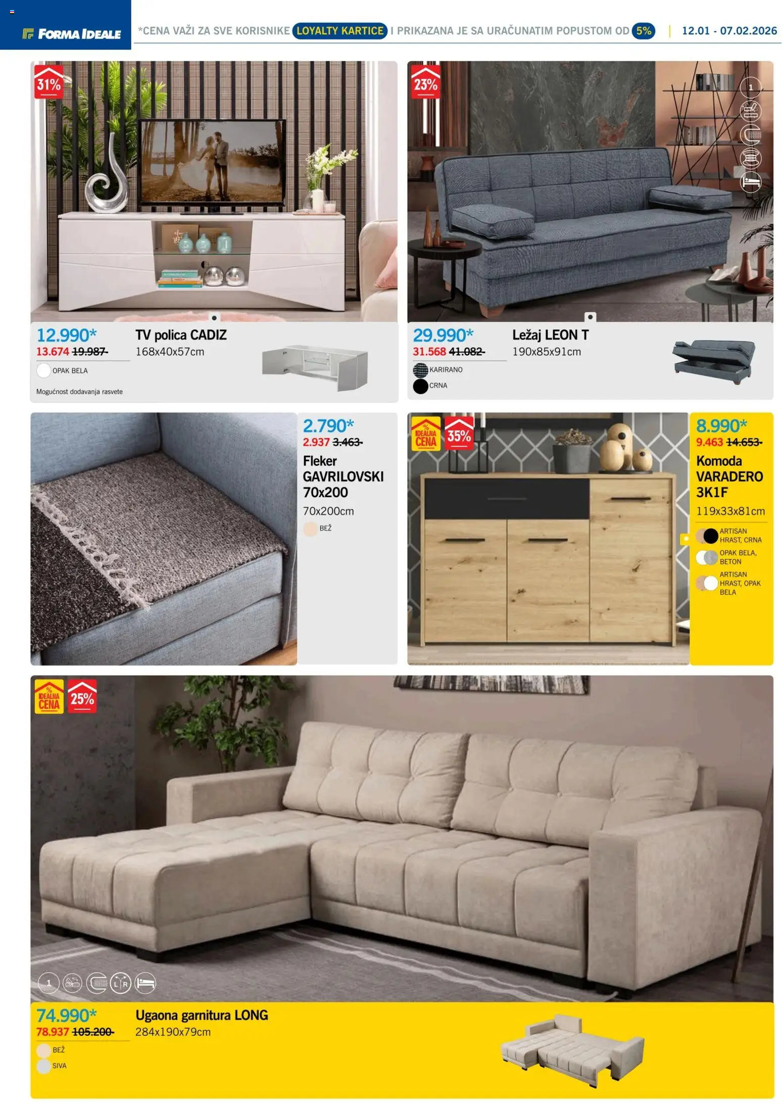 Forma Ideale katalog - važi od 12.01.2026 | Strana: 5 | Proizvode: Komoda, Polica, TV polica, Ugaona garnitura