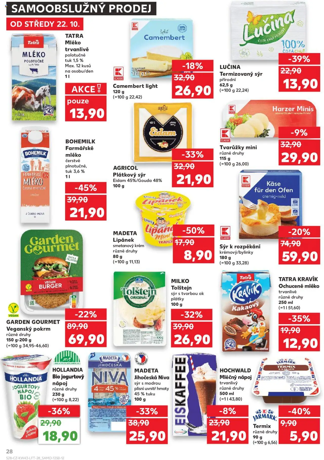 Kaufland leták - Chomutov od 22.10.2025 | Strana: 28 | Produkty: Mléko polotučné, Ochucené mléko, Kaše, Niva