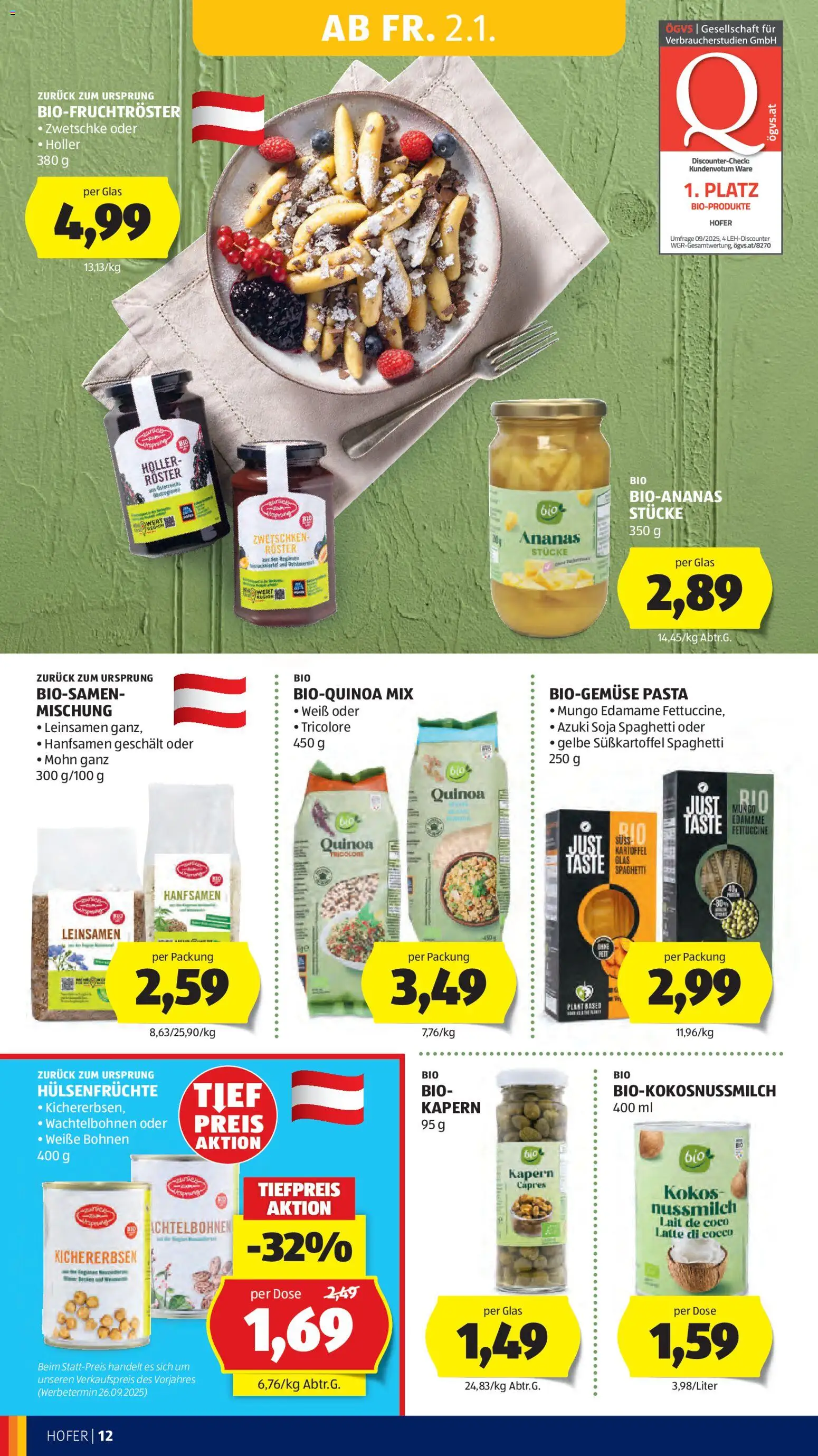 Hofer Flugblatt gültig ab 02.01.2026 | Seite: 14 | Produkte: Pasta, Hajdina liszt, Ananas