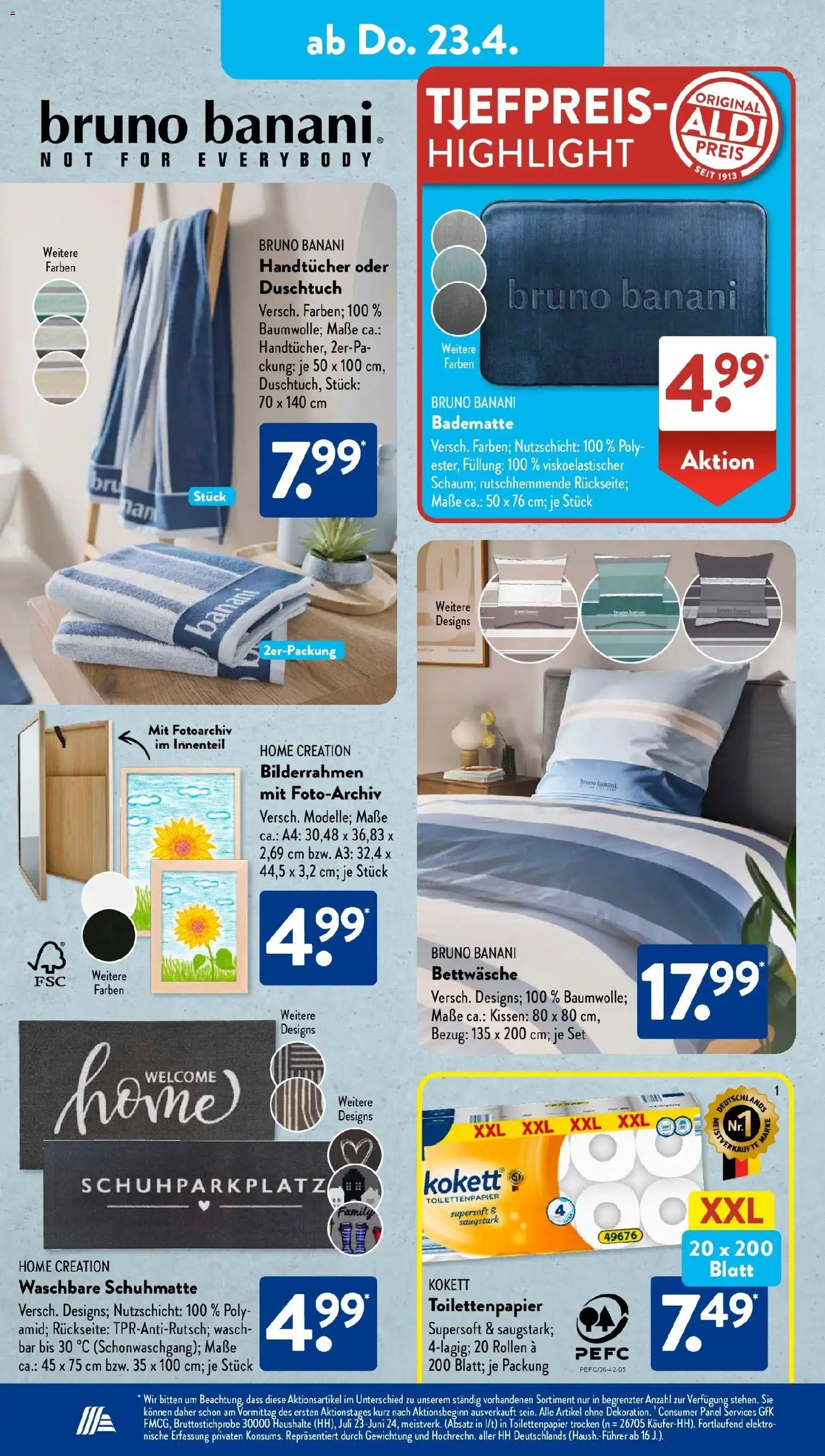 Aldi Süd Wochenangebote – gültig ab 20.04.2026 | Seite: 22 | Produkte: Bettwäsche, Bilderrahmen, Home creation, Toilettenpapier