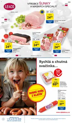 Náhled letáku Pražská šunka nejvyšší jakosti*, 100 g, pultový prodej od 01.10.2025 | Strana: 4 | Produkty: Šunka, Párky, Pražská šunka, Anglická slanina