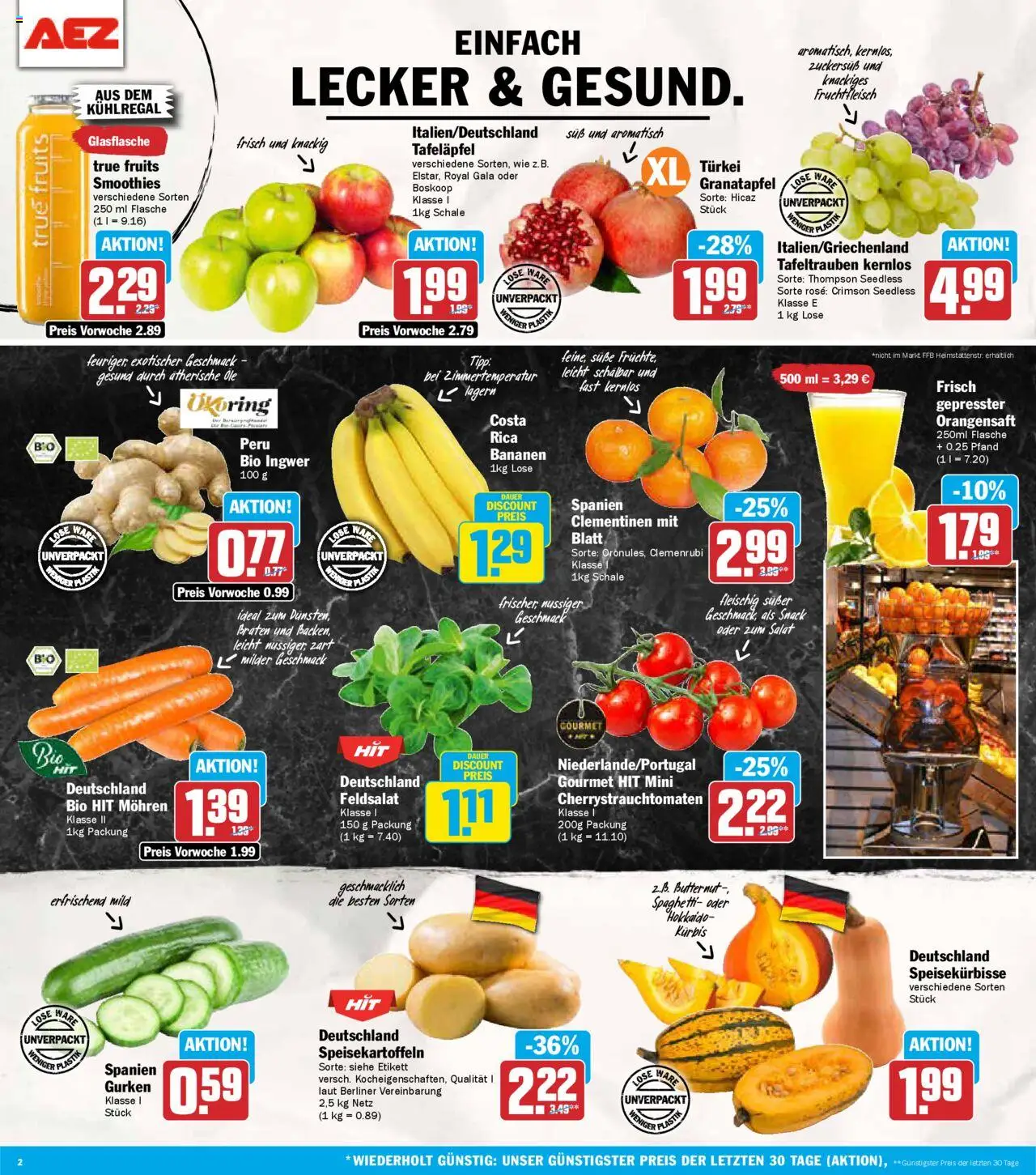 AEZ Prospekt 	 – gültig ab 13.10.2025 | Seite: 2 | Produkte: Bananen, Orangensaft, Mohren, Kürbis