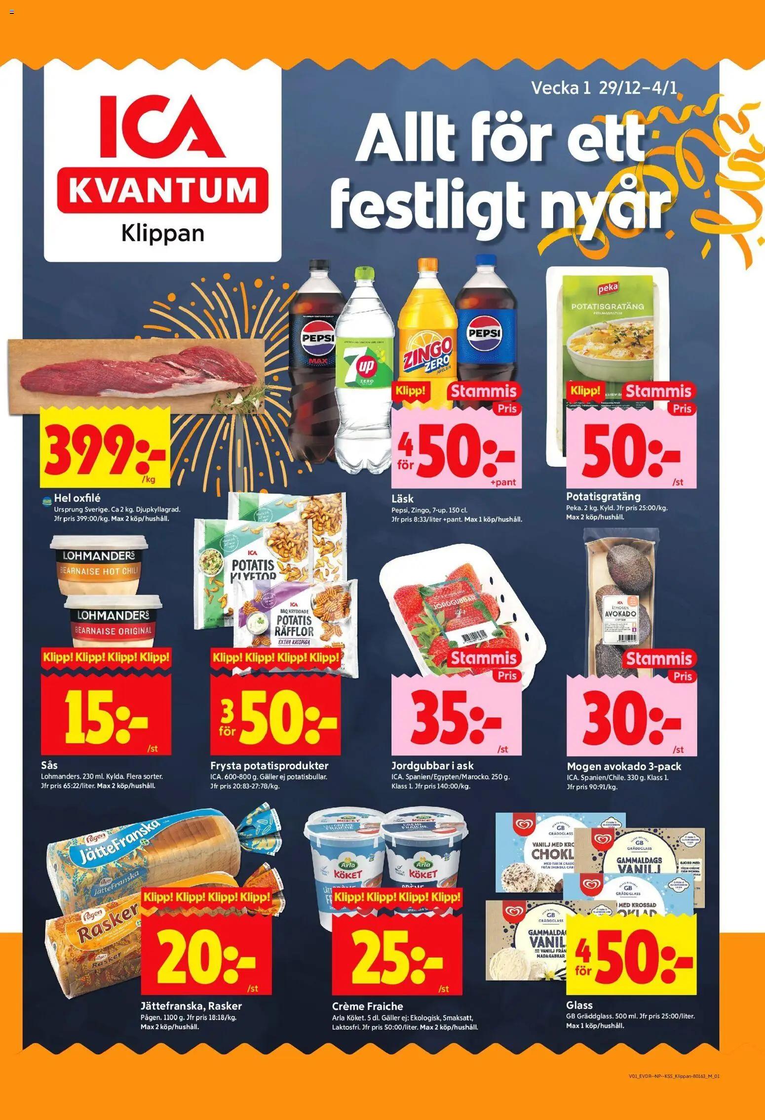 ICA Kvantum reklamblad aktuell från 30.12.2025 | Sida: 1 | Produkter: Galler, Potatisgratäng, Creme fraiche, Oxfilé