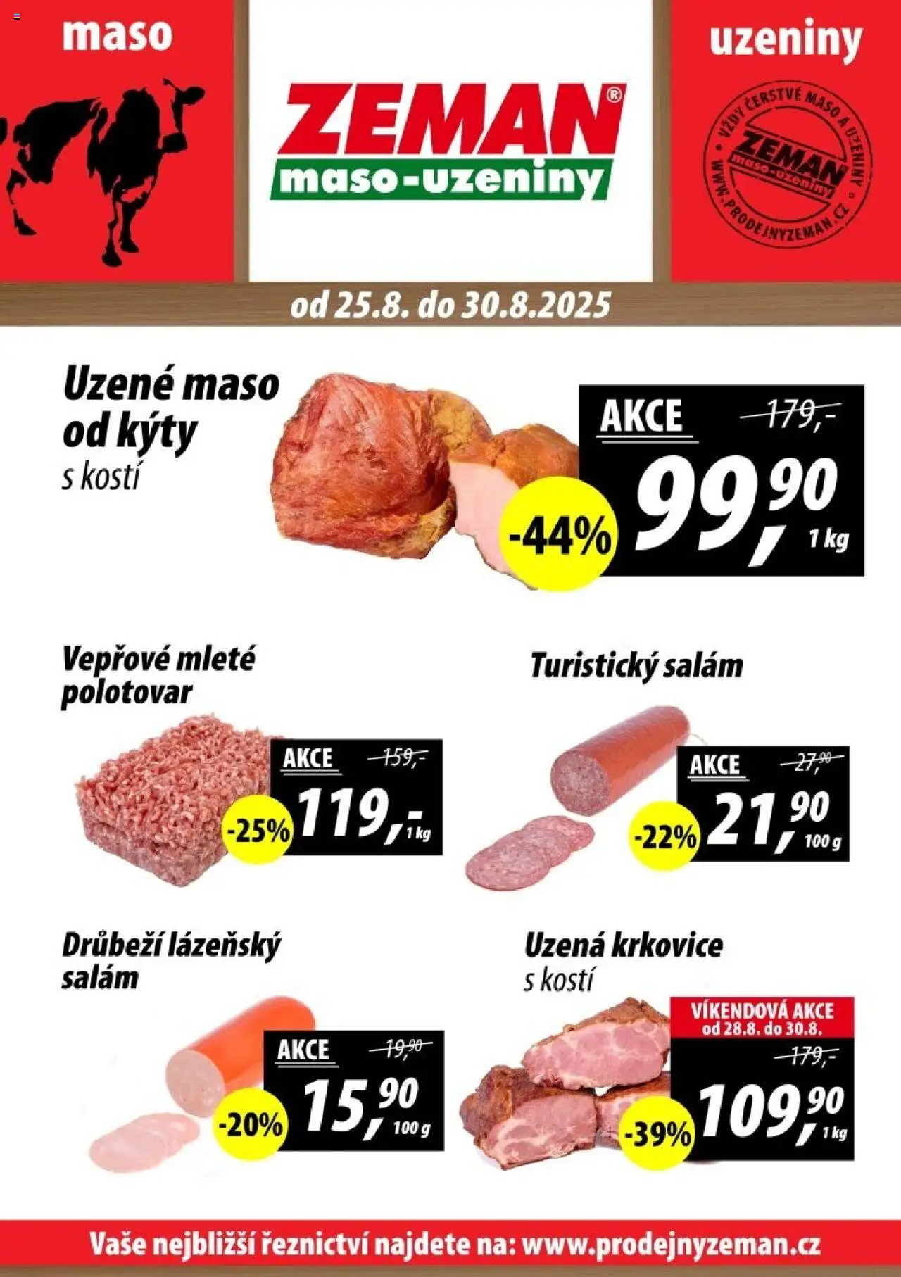 Prodejny Zeman leták - Plzeň od 25.08.2025 | Strana: 1 | Produkty: Salám, Uzeniny, Krkovice, Uzená krkovice