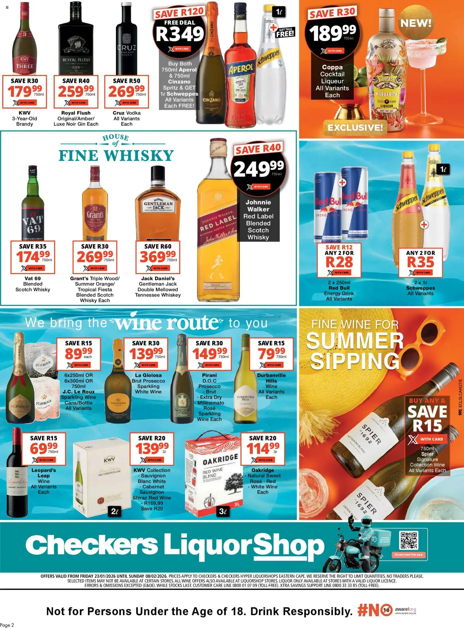 New Checkers catalogue – valid from 23.01.2026 | Page: 2 | Products: Brandy, Wine, Gin, Whiskey