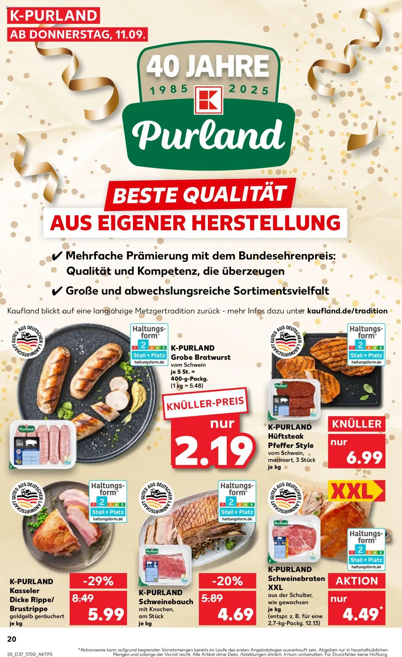 Kaufland prospekt Rostock	 – gültig ab 11.09.2025 | Seite: 20 | Produkte: Schweinebauch, Bratwurst, Pfeffer, Steak