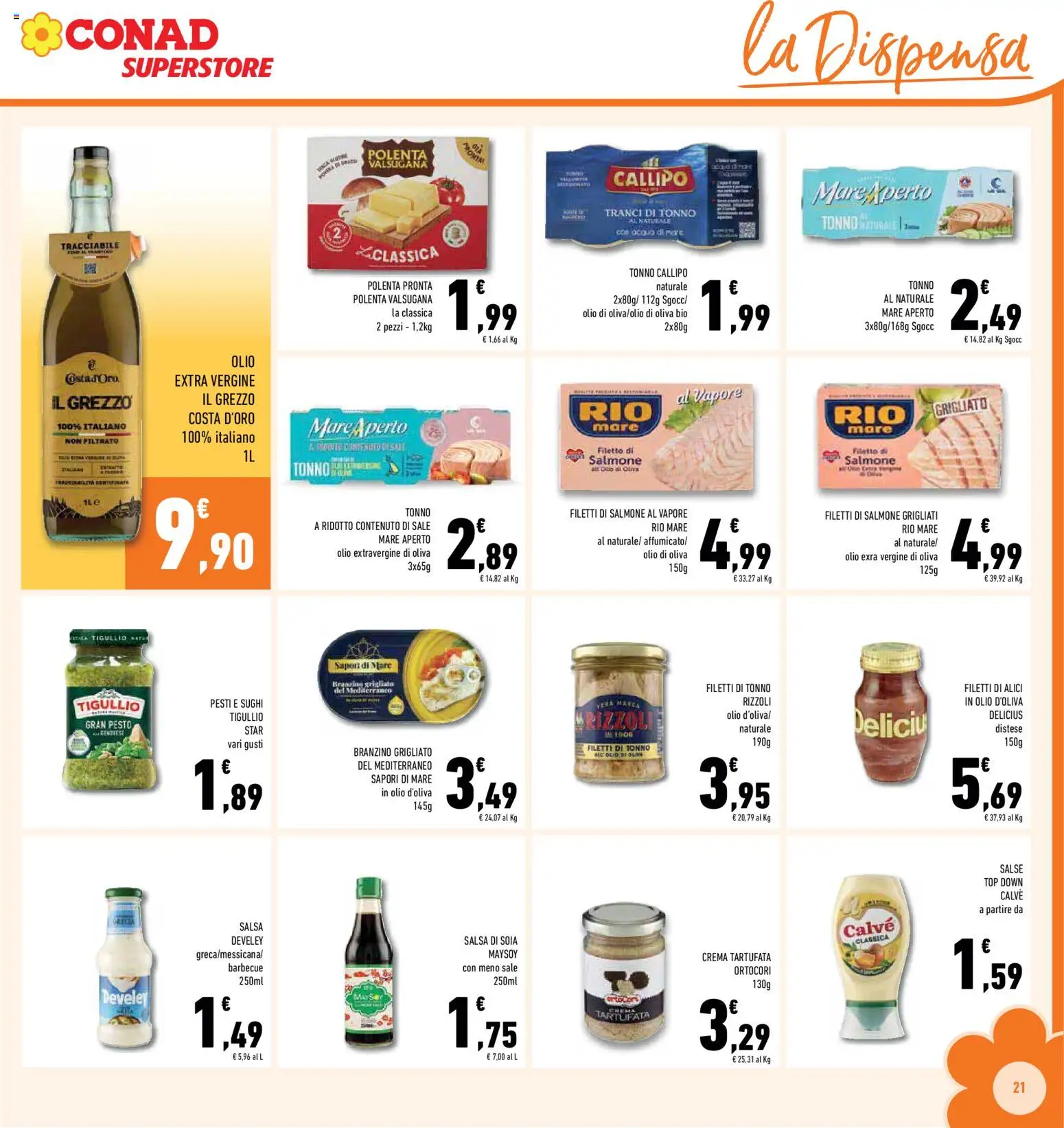 Volantino Conad del 01.12.2025 | Pagina: 21 | Prodotti: Salmone, Barbecue, Tonno al naturale, Olio extra vergine