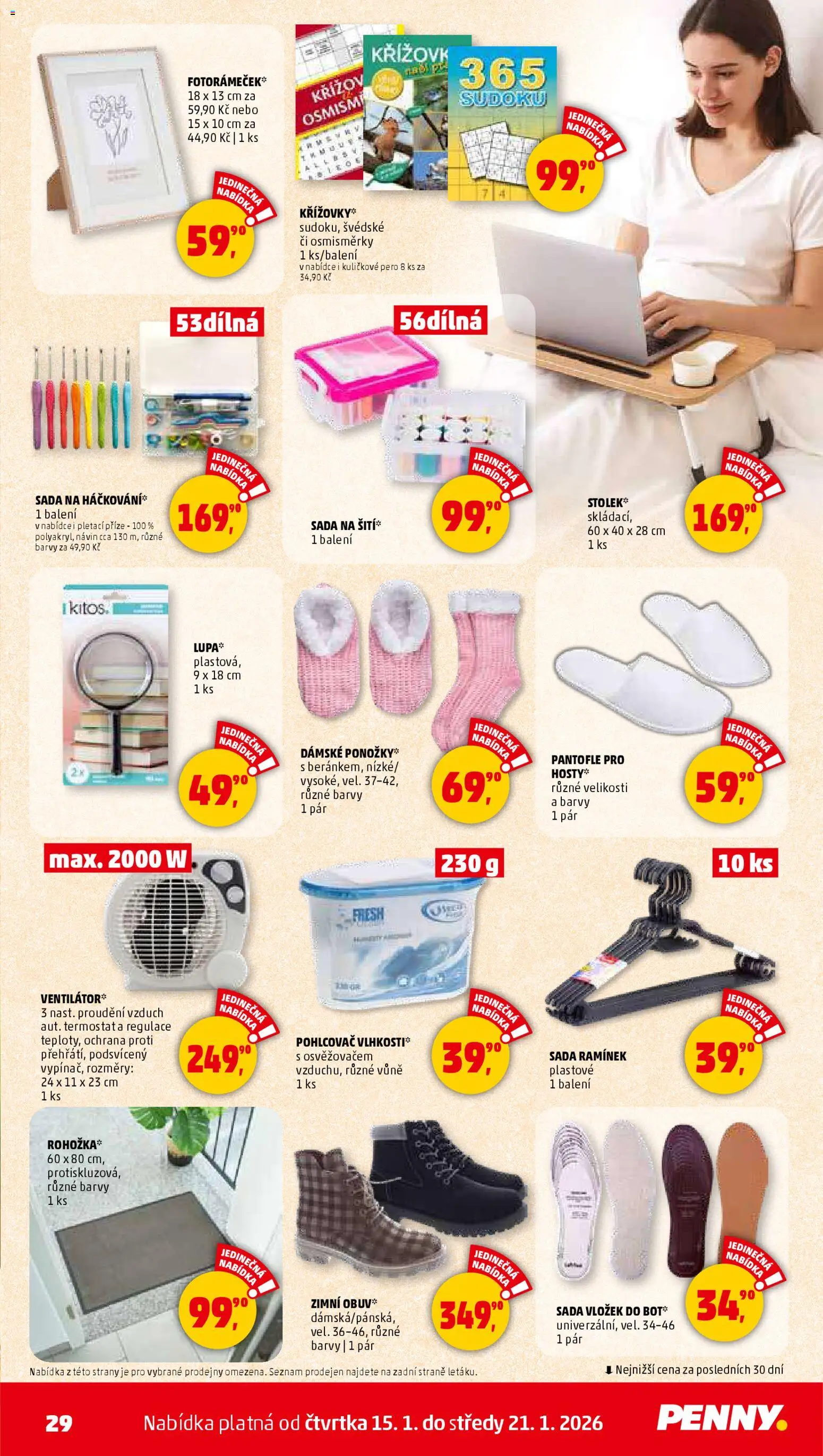 Penny Market leták - Čtvrtečník od 15.01.2026 | Strana: 29 | Produkty: Pero, Ponožky, Pantofle, Ventilátor