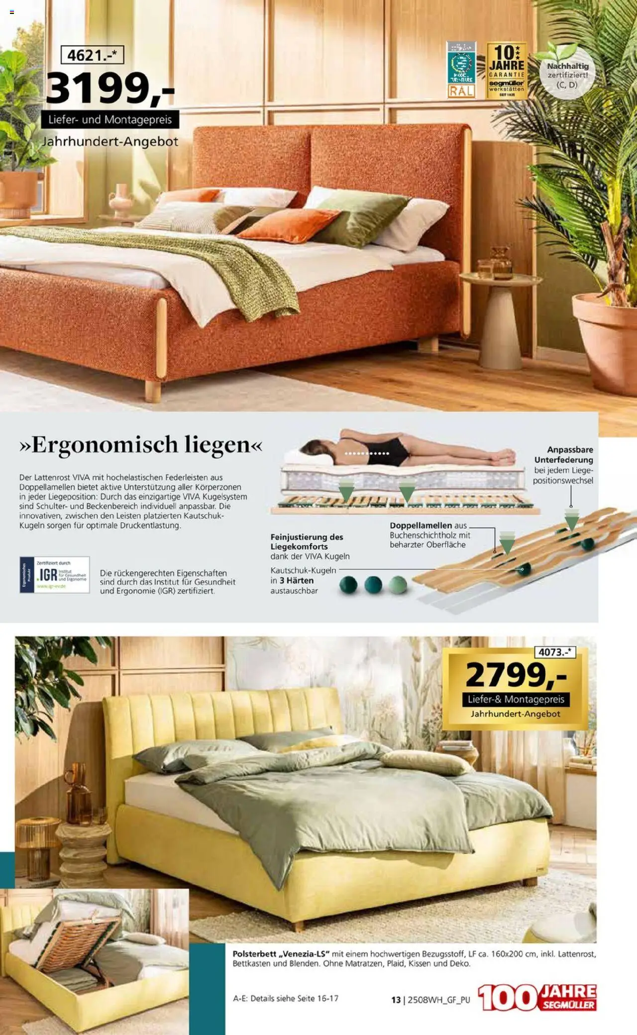 Segmüller Wohndesign - gültig ab dem 02.08.2025 | Seite: 13 | Produkte: Kissen, Lattenrost, Polsterbett, Liege