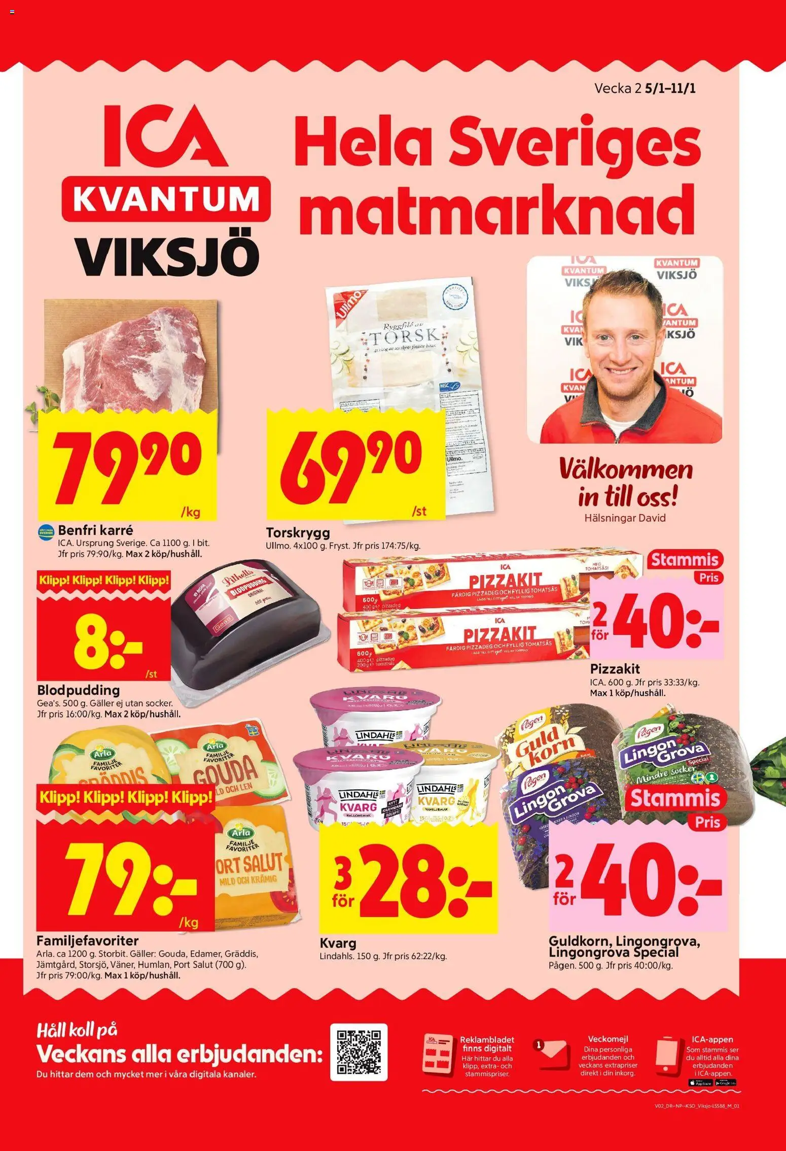 ICA Kvantum reklamblad aktuell från 05.01.2026 | Sida: 1 | Produkter: Galler, Pizzakit, Häll, Kvarg