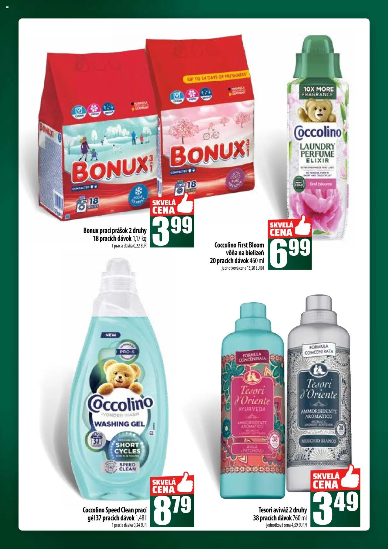 Nové COOP Jednota akcie – leták je platný od 09.10.2025 | Strana: 52 | Produkty: Prací prášok, Aviváž, Bonux, Coccolino