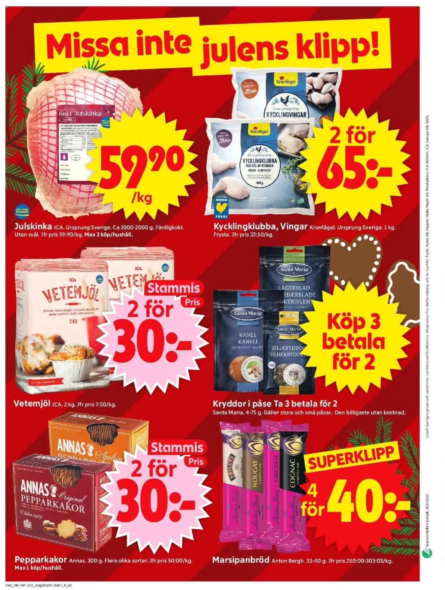 ICA Supermarket reklamblad aktuell från 24.11.2025 | Sida: 14 | Produkter: Kycklingklubba, Galler, Kanel, Papper