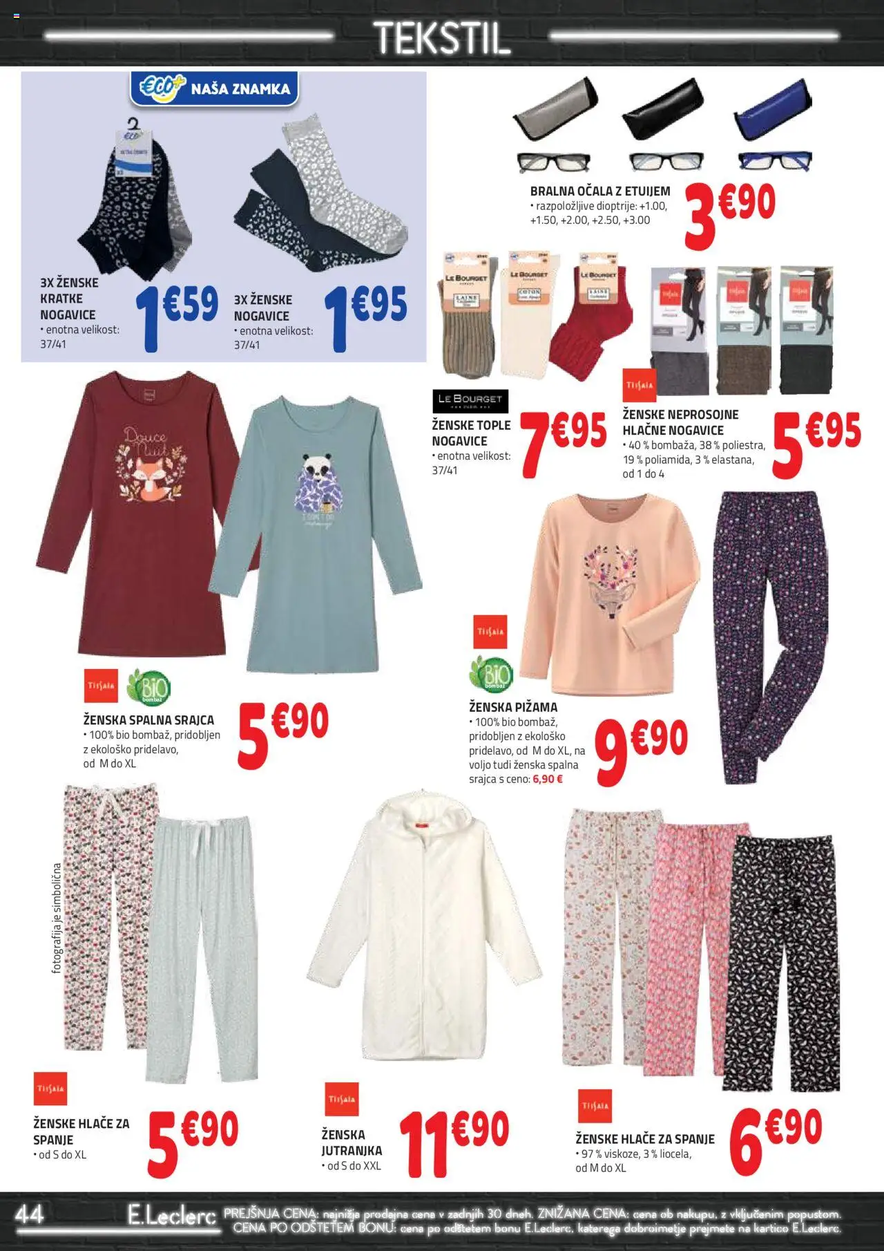 Novi E.leclerc katalog ponudbe – veljaven od 08.10.2025 | Stran: 44 | Izdelki: Pižama, Hlace, Ocala, Hlacne nogavice