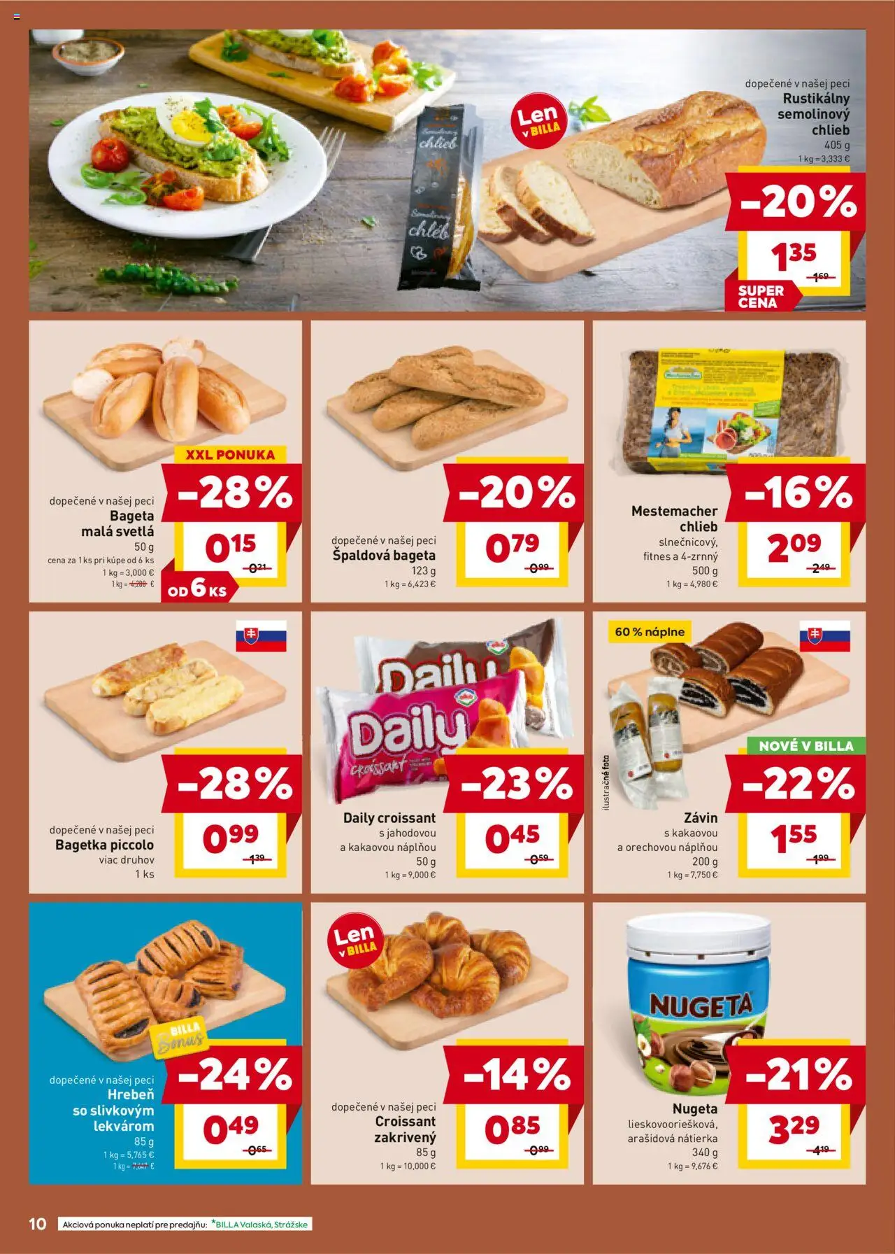Nové Billa akcie – leták je platný od 22.10.2025 | Strana: 10 | Produkty: Chlieb, Croissant, Hrebeň, Svetlá