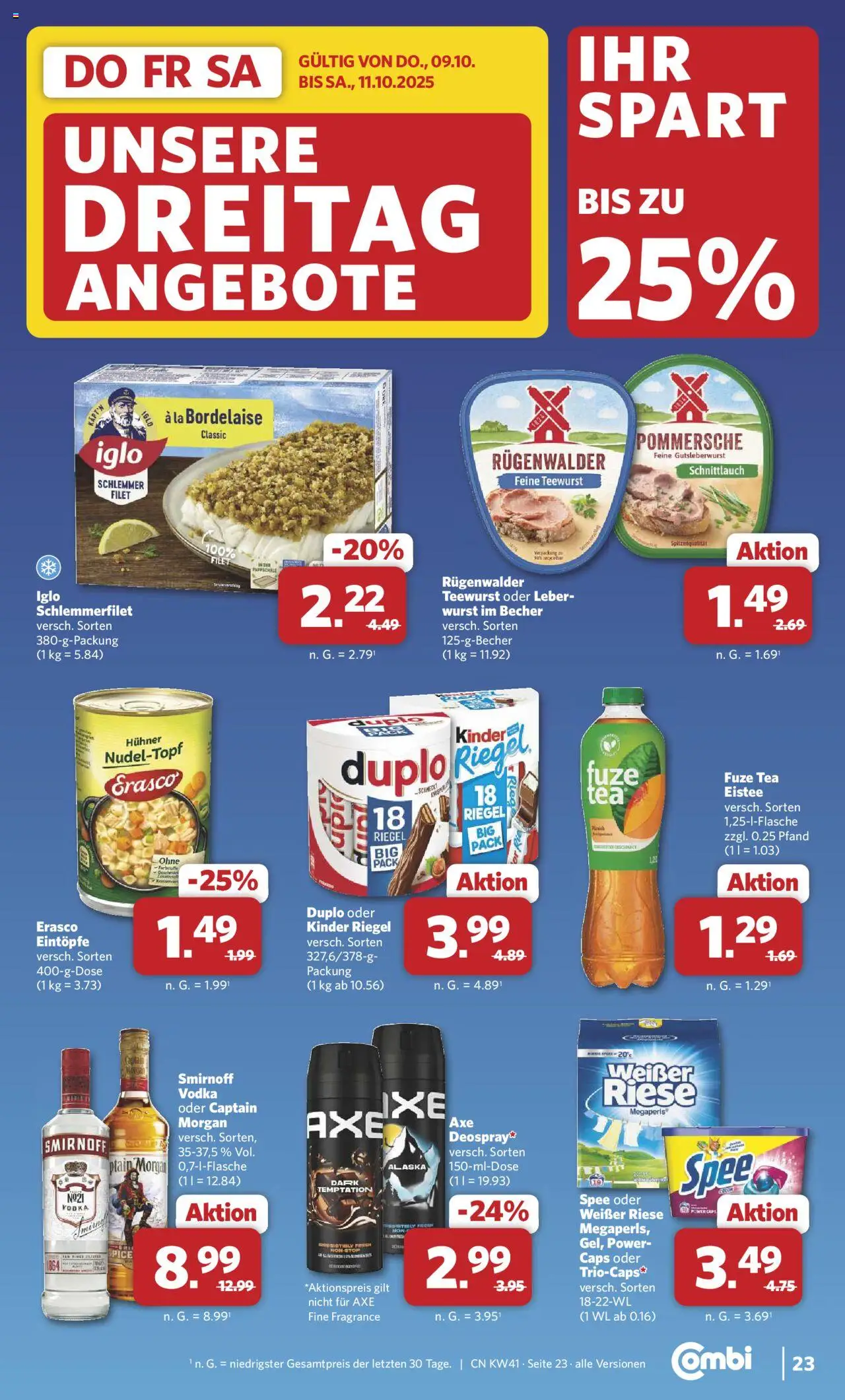 Combi Prospekt 	 – gültig ab 06.10.2025 | Seite: 29 | Produkte: Iglo, Kinder riegel, Wurst, Smirnoff