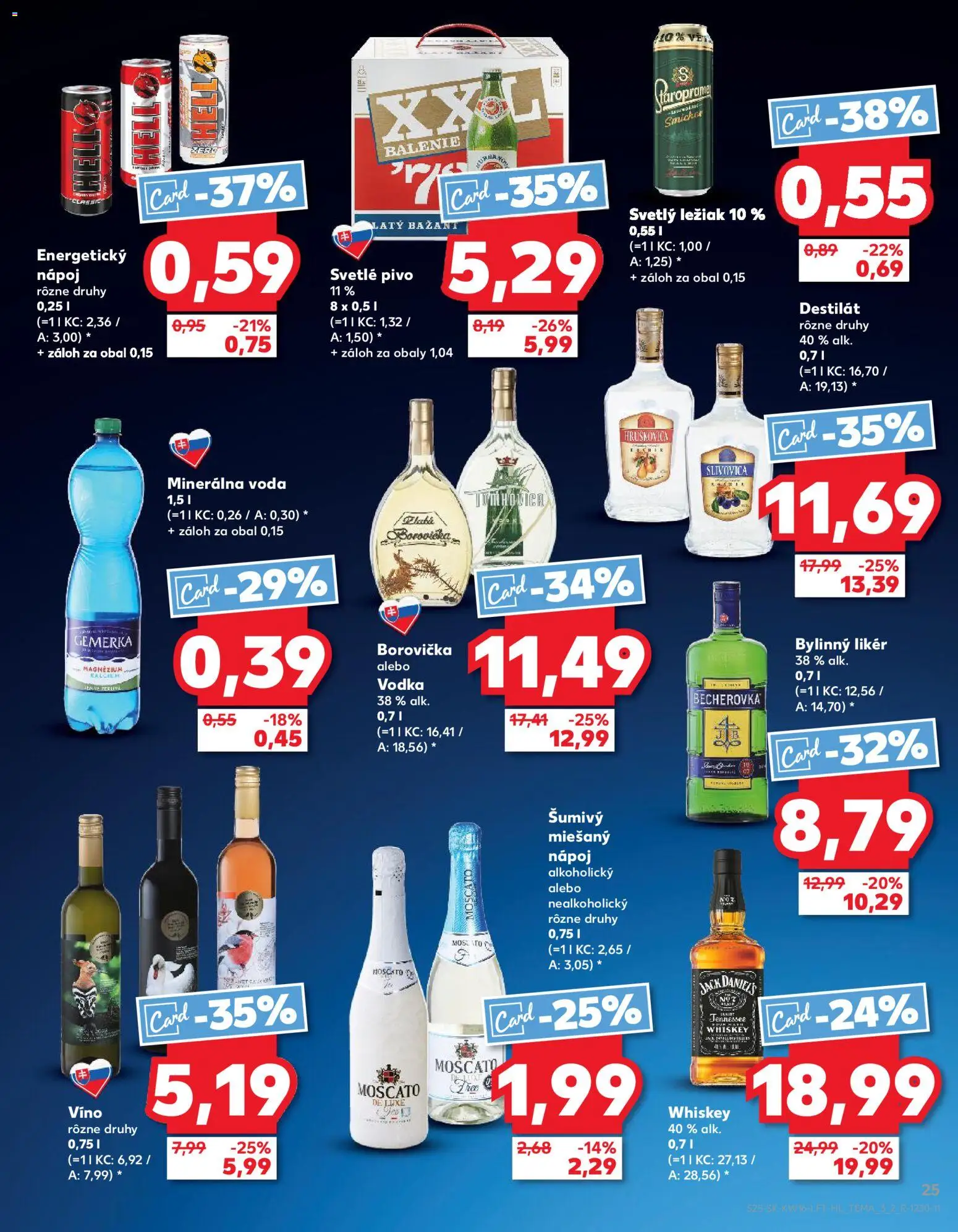 Nové Kaufland akcie – leták je platný od 16.04.2026 | Strana: 25 | Produkty: Víno, Slivovica, Minerálna voda, Energetický nápoj