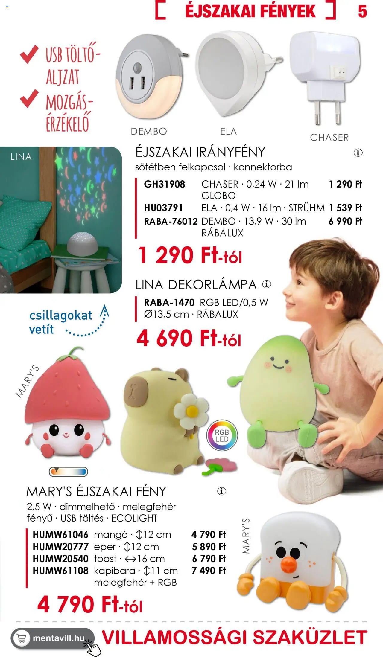 Mentavill akciós ujság - amely érvényes a következő dátumtól: 18.08.2025 | Oldal: 5 | Termékek: Dekorlámpa, USB, Töltő
