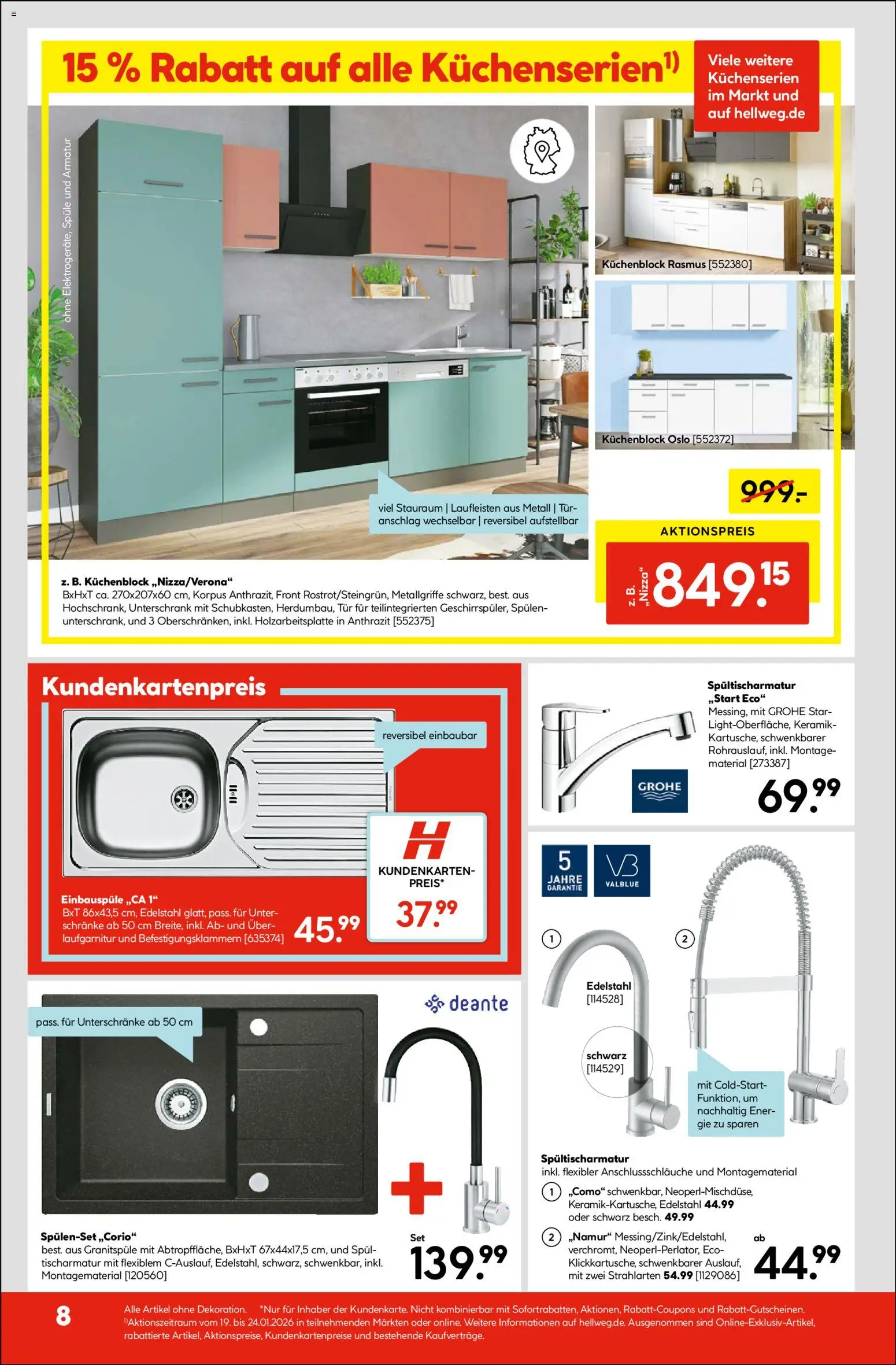 Hellweg Prospekt – gültig ab 19.01.2026 | Seite: 12 | Produkte: Küchenblock, Tür, Armatur, Unterschrank