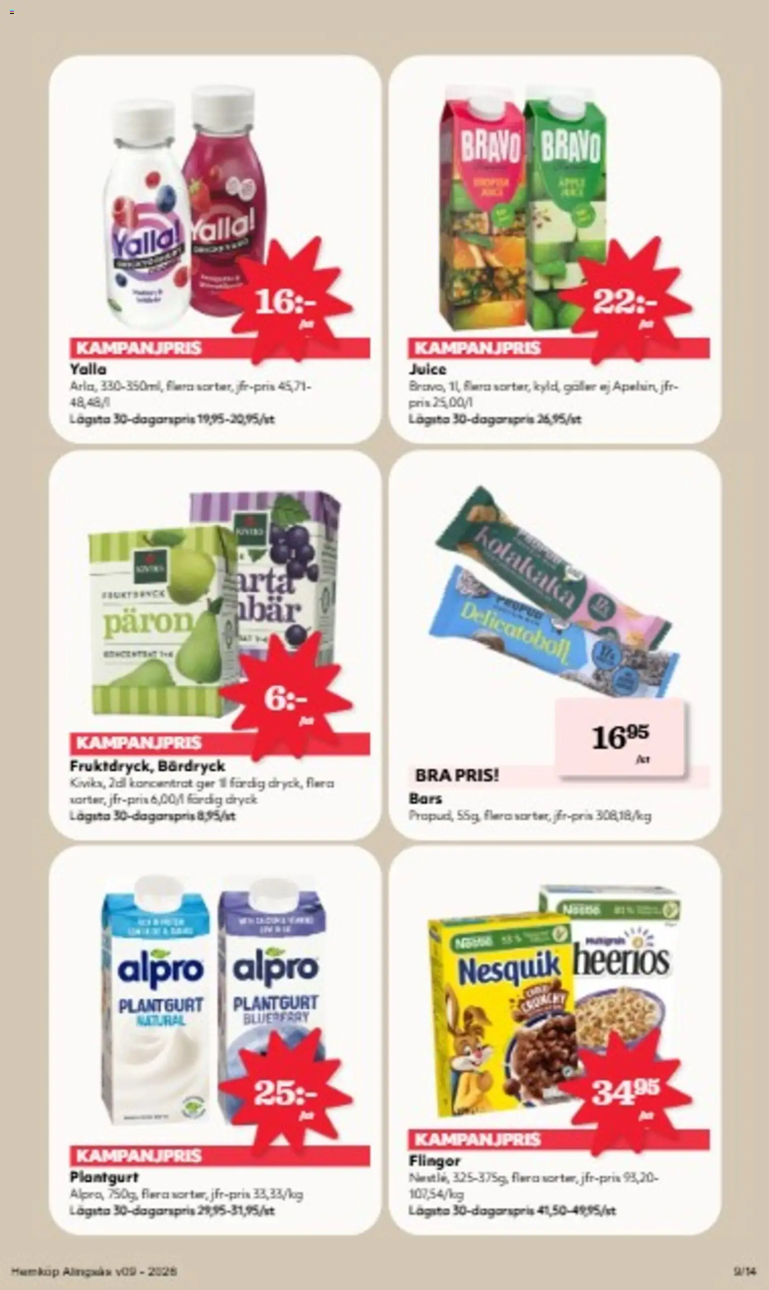 Hemköp reklamblad aktuell från 23.02.2026 | Sida: 9 | Produkter: Galler, Juice, Flingor