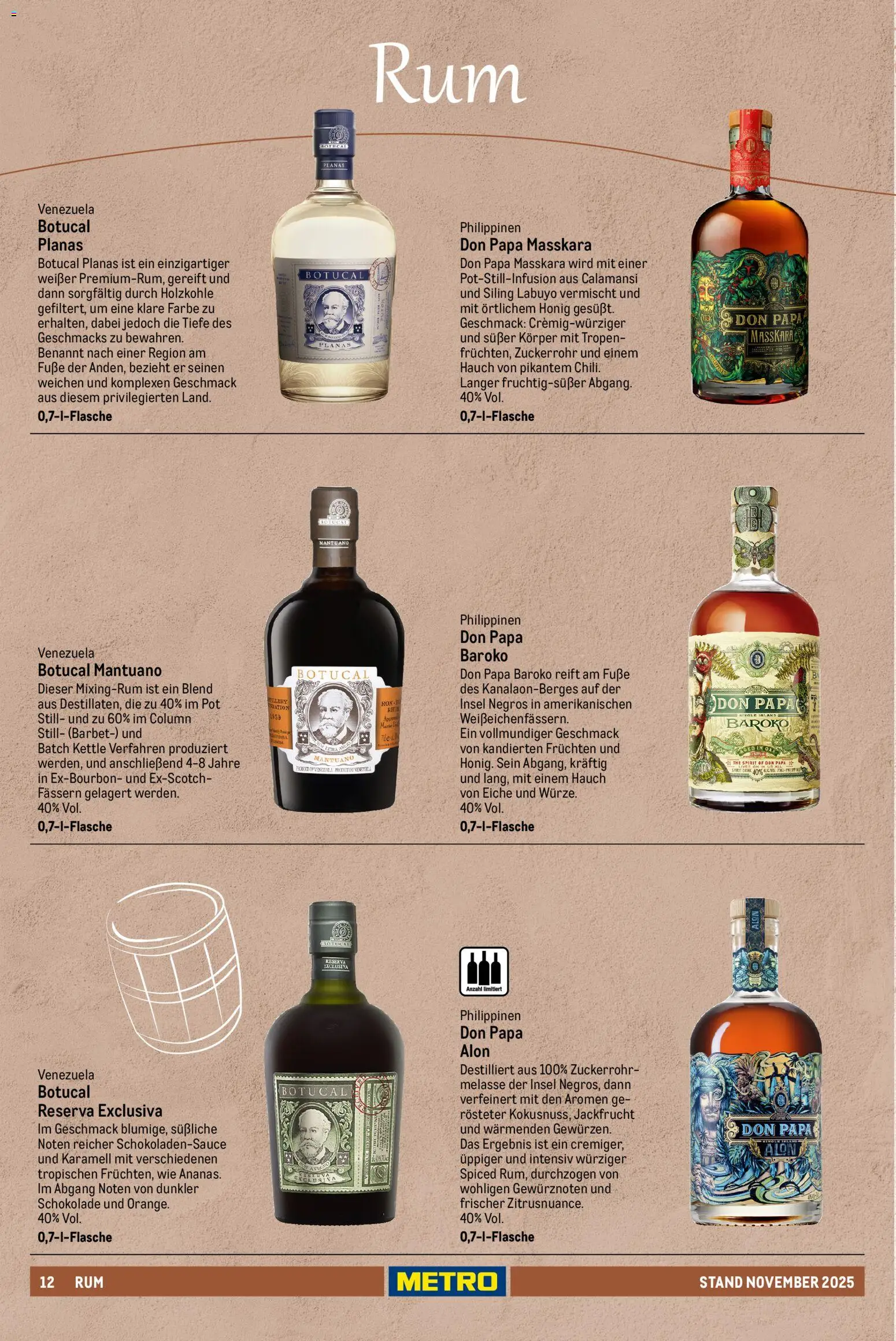 Metro - Spirituosen Sortiment – gültig ab 01.12.2025 | Seite: 12 | Produkte: Schokolade, Rum