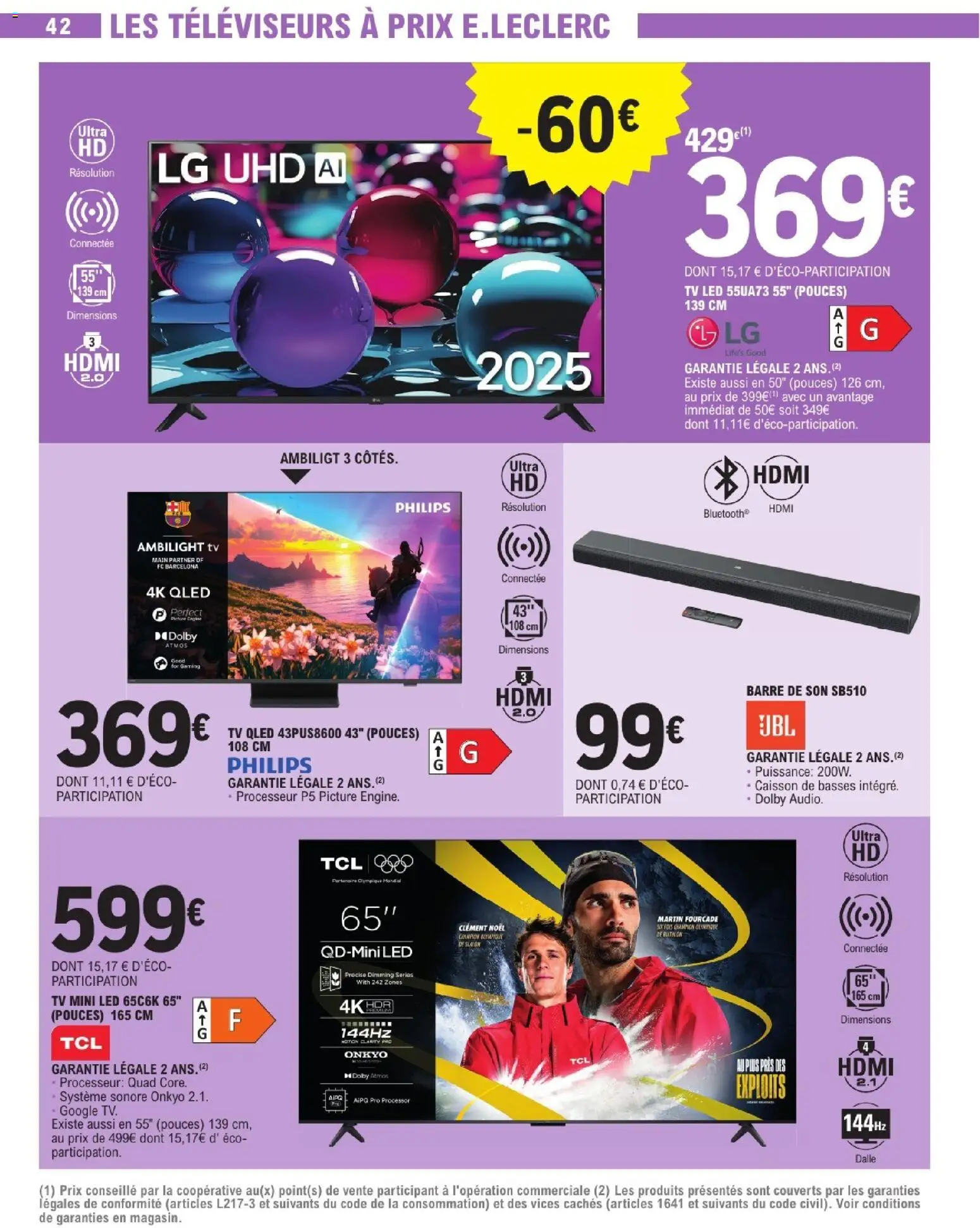 {H1} | Page: 42 | Produits: TV led, Barre de son