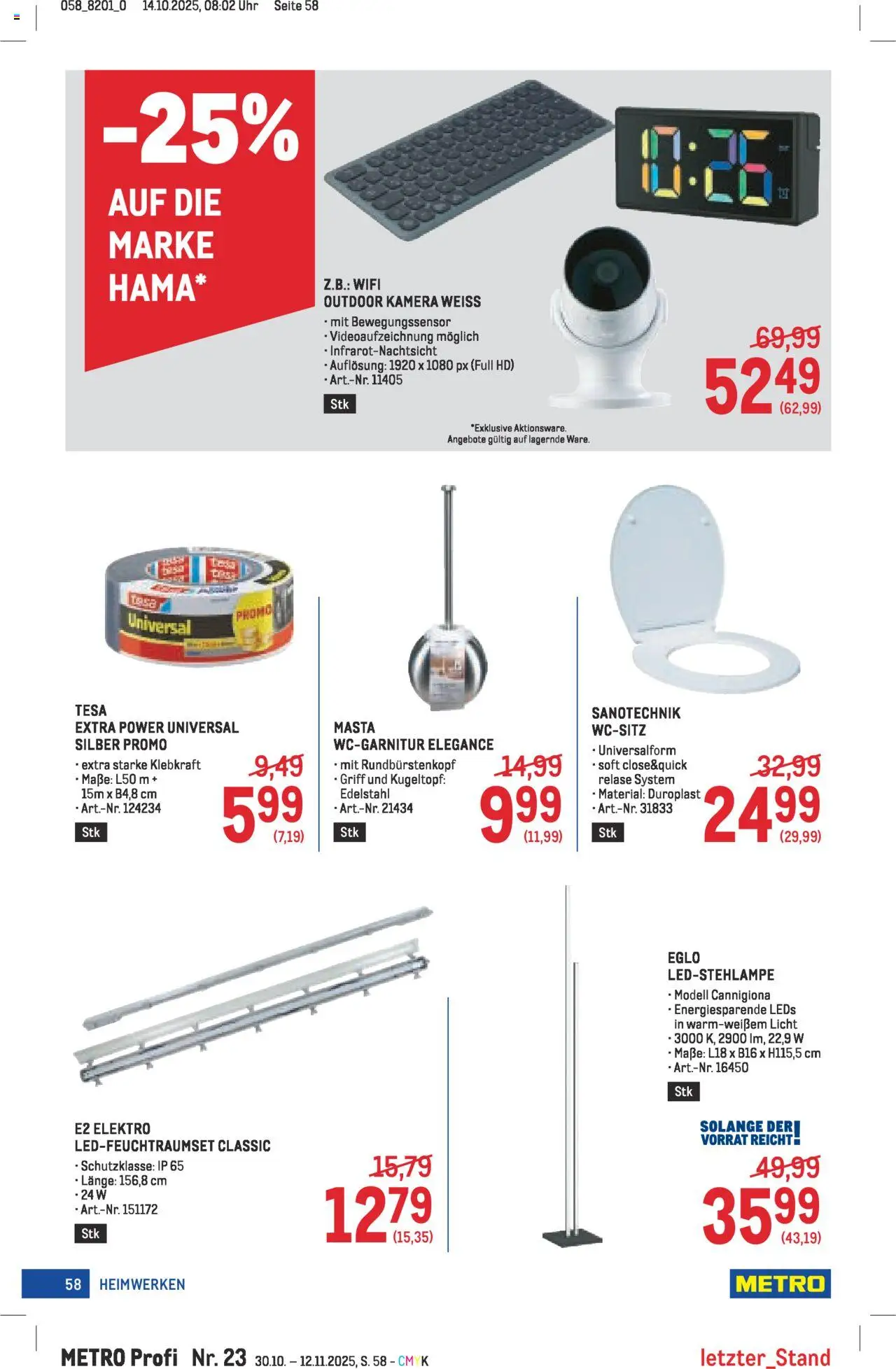 Metro angebote Profi gültig ab 30.10.2025 | Seite: 58 | Produkte: Uhr, Kamera