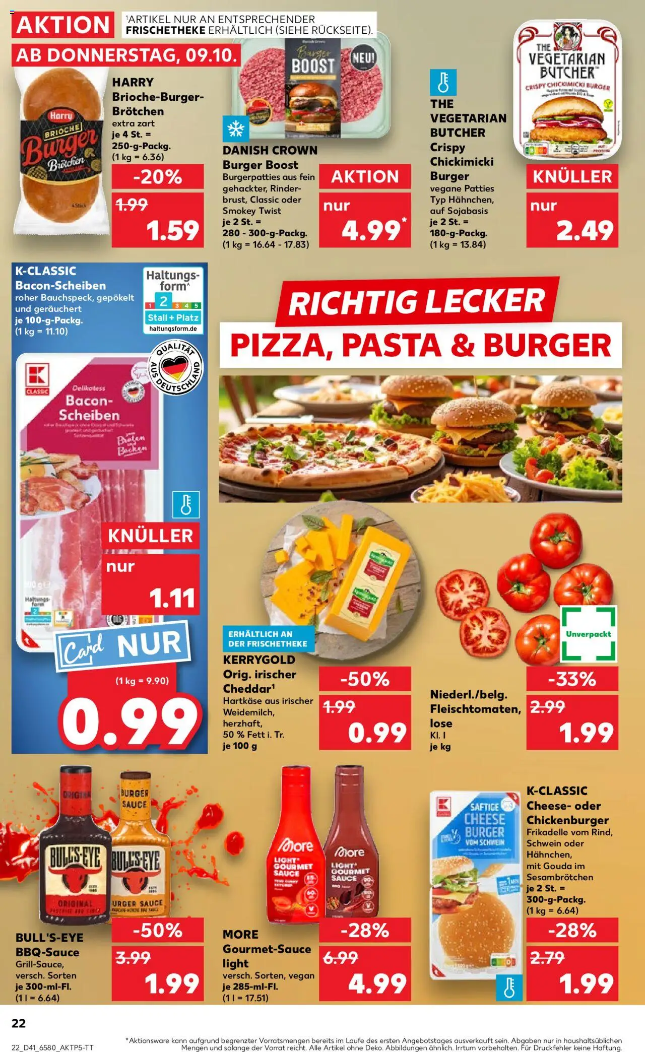 Kaufland prospekt Kiel	 – gültig ab 09.10.2025 | Seite: 22 | Produkte: Gouda, Burger, Pasta