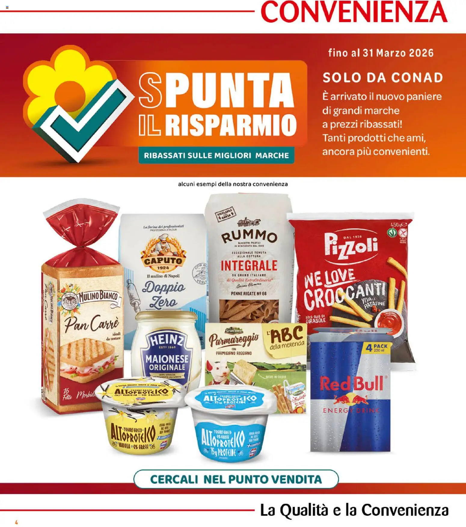 Volantino Conad del 04.03.2026 | Pagina: 4 | Prodotti: Olio, Pasta, Red Bull, Parmigiano