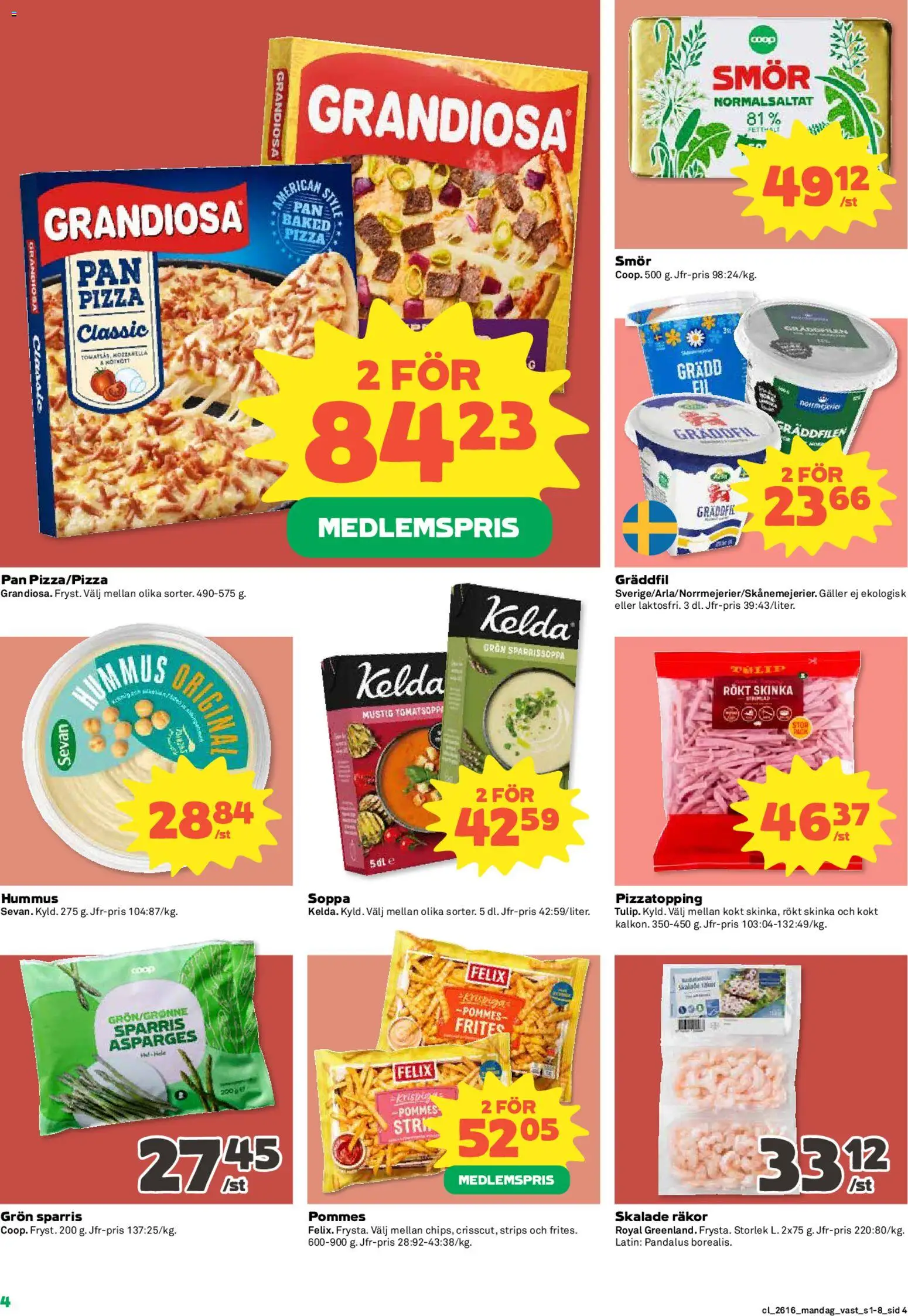 Coop reklamblad aktuell från 13.04.2026 | Sida: 4 | Produkter: Räkor, Skinka, Pizza, Sparris