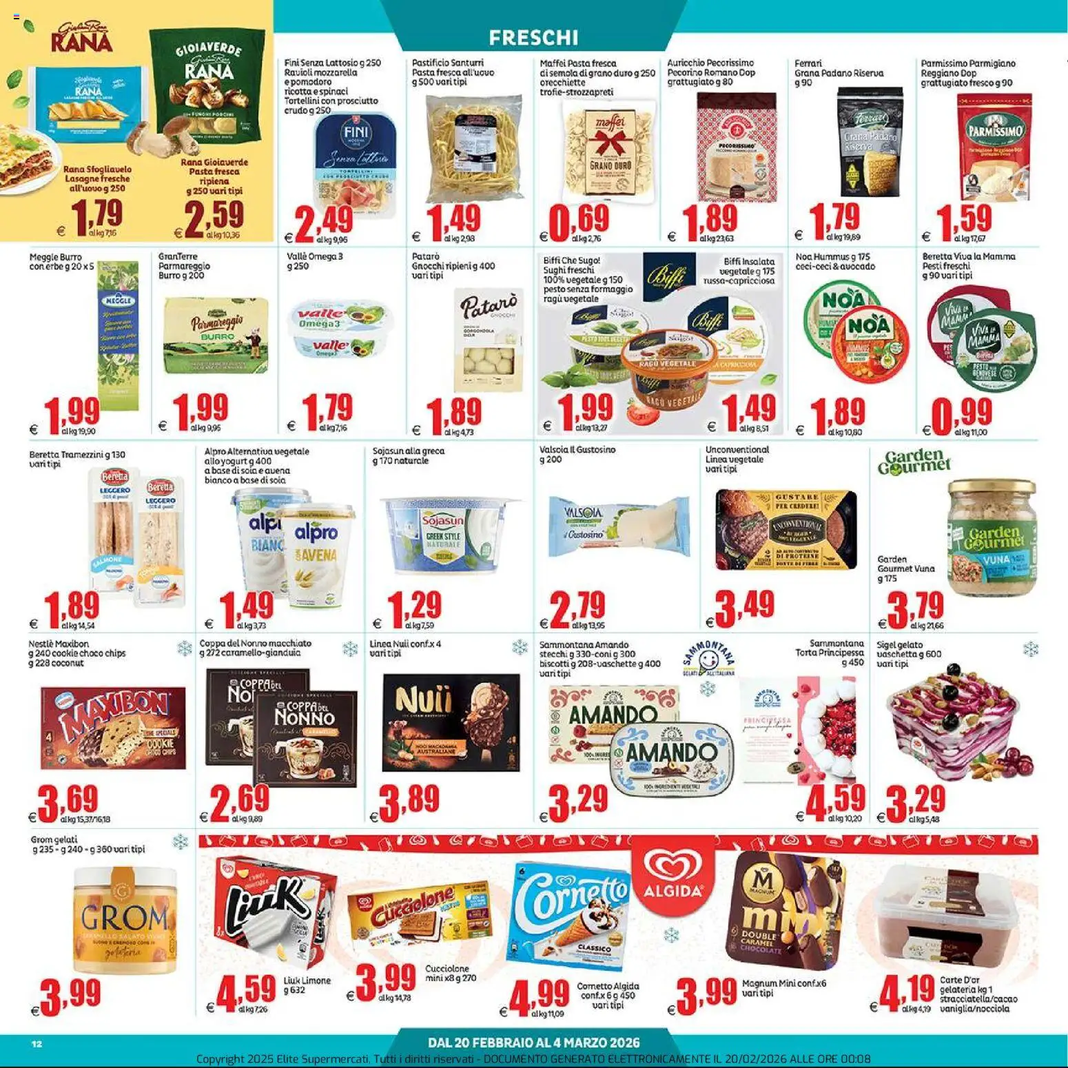 Volantino Elite Supermercati del 20.02.2026 | Pagina: 12 | Prodotti: Prosciutto Crudo, Salmone, Mozzarella, Pomodoro