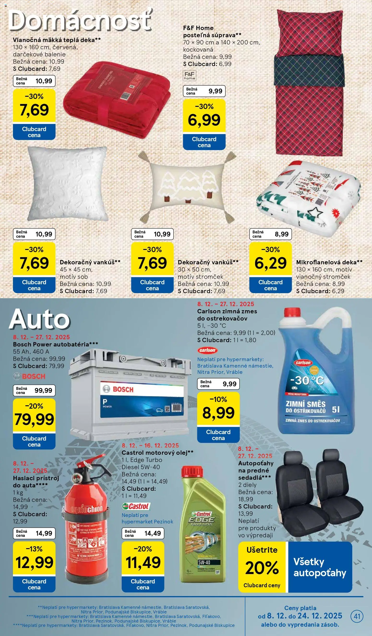 Nové Tesco akcie – leták je platný od 08.12.2025 | Strana: 41 | Produkty: Vankúš, Autobatéria, Bosch, Vianočný stromček