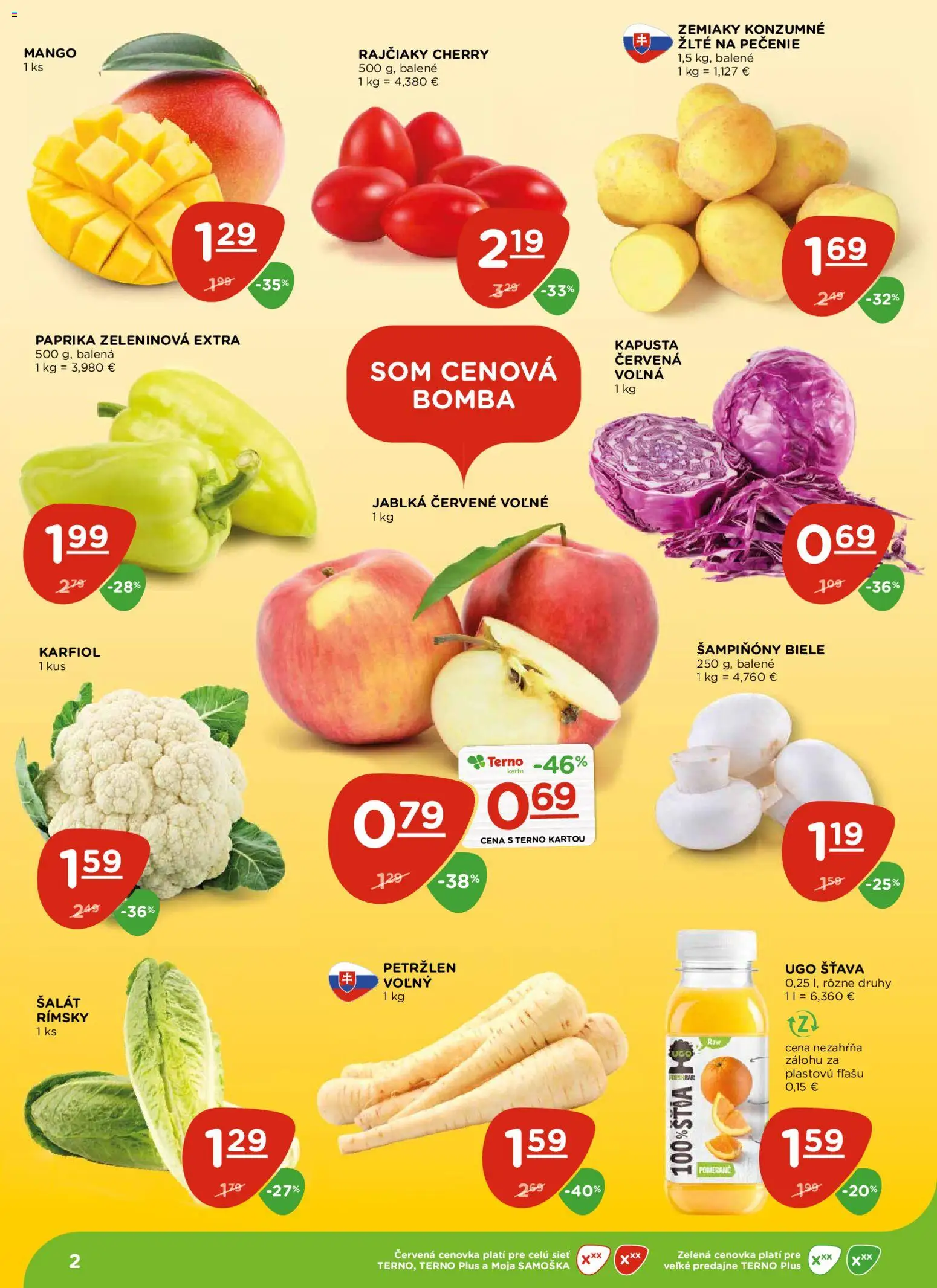 Nové Terno akcie – leták je platný od 04.12.2025 | Strana: 2 | Produkty: Kapusta, Jablká, Šalát, Mango