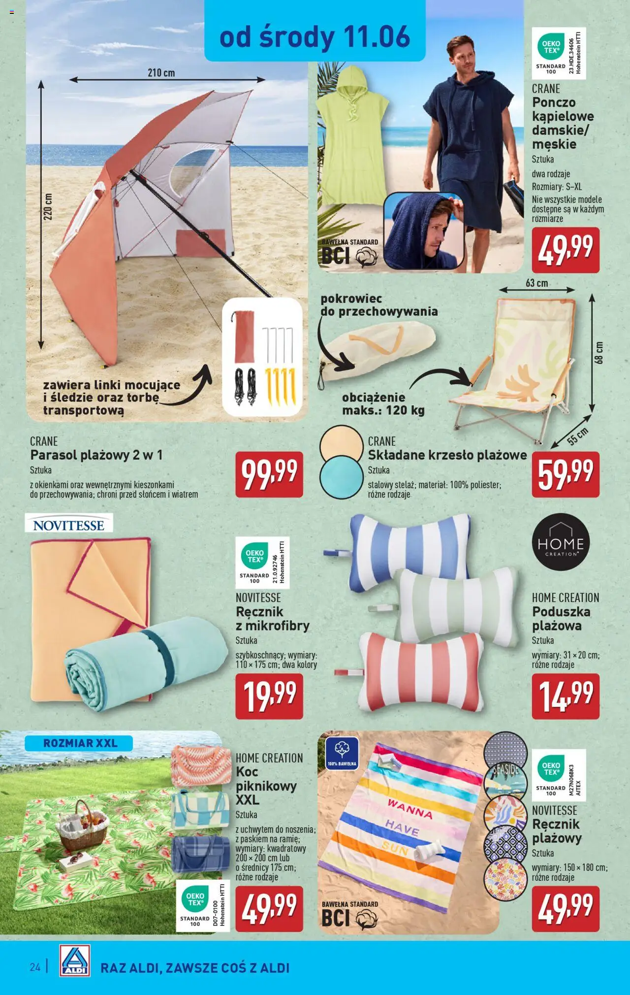 Aldi Gazetka od 09.06.2025 | Strona: 24 | Produkty: Parasol, Poduszka, Koc, Krzesło