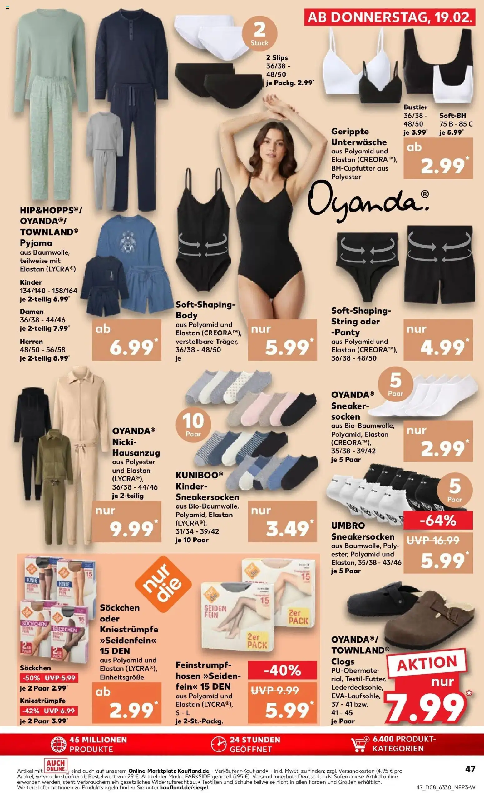 Kaufland prospekt Hamburg	 – gültig ab 22.02.2026 | Seite: 47 | Produkte: Kniestrümpfe, String, Unterwäsche, Pyjama