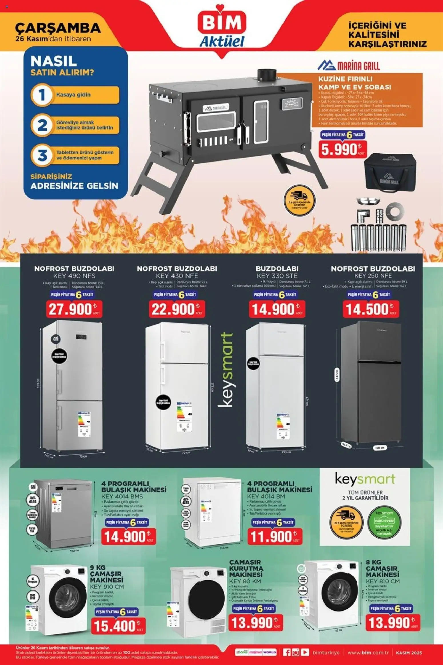 BİM Katalog Çarşamba - 26.11.2025 tarihinden itibaren geçerlidir | Sayfa: 2 | Ürünler: Çamaşır kurutma makinesi, Sebze, Buzdolabı, Fırın