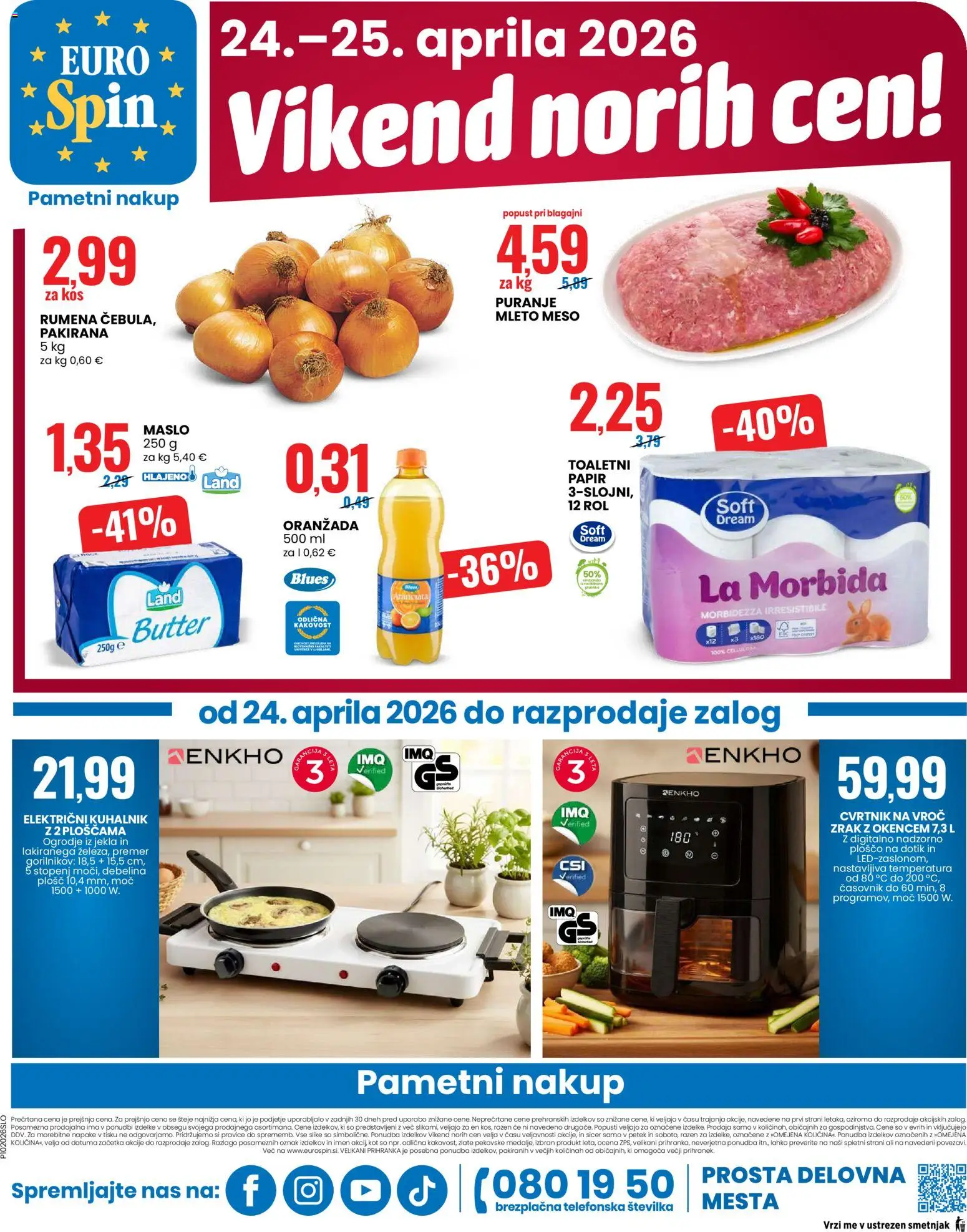 Novi Eurospin katalog ponudbe – veljaven od 23.04.2026 | Stran: 16 | Izdelki: Toaletni papir, Kos, Maslo, Mesa alta