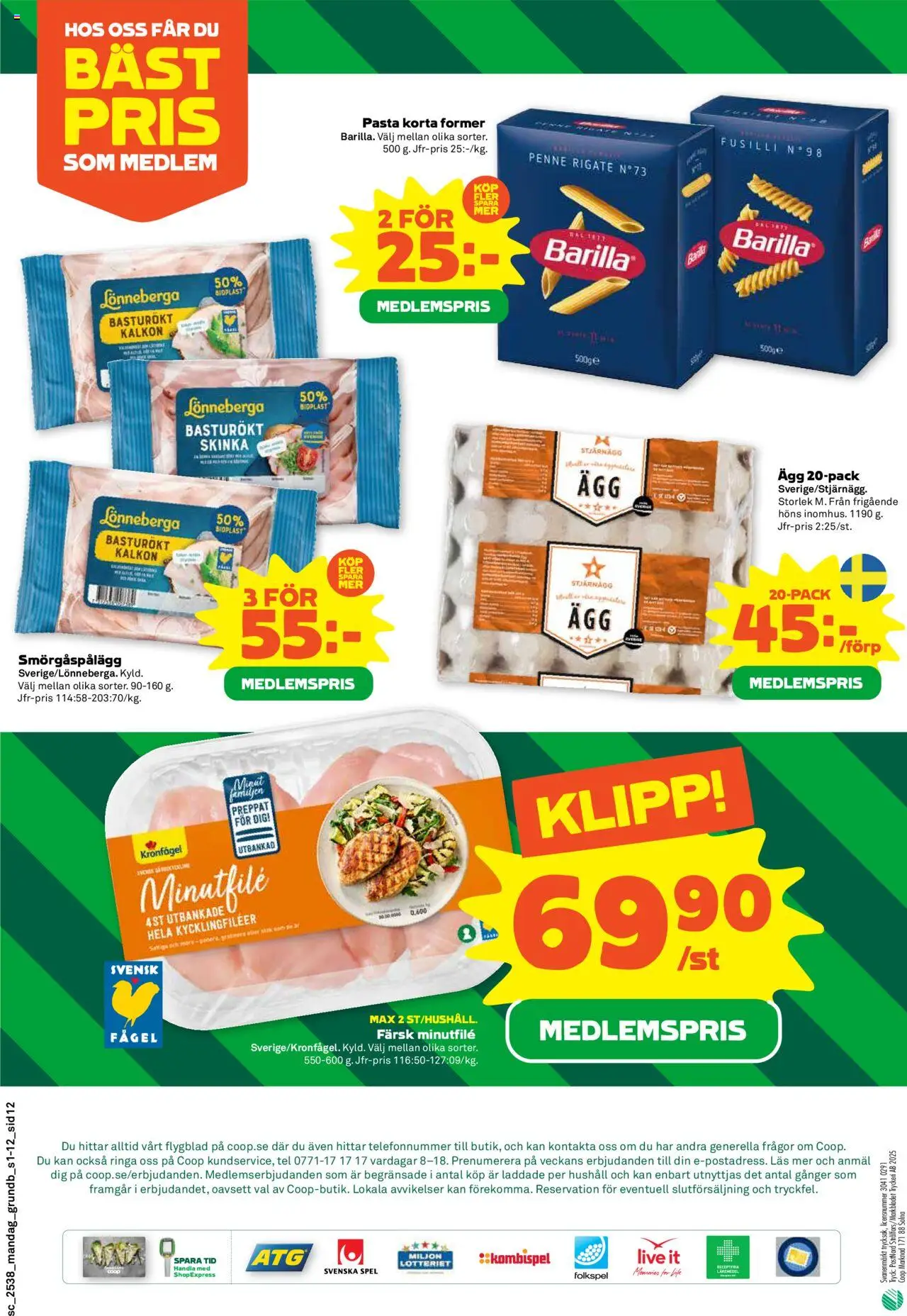 Stora Coop reklamblad aktuell från 15.09.2025 | Sida: 12 | Produkter: Smörgåspålägg, Ägg, Skinka, Pasta