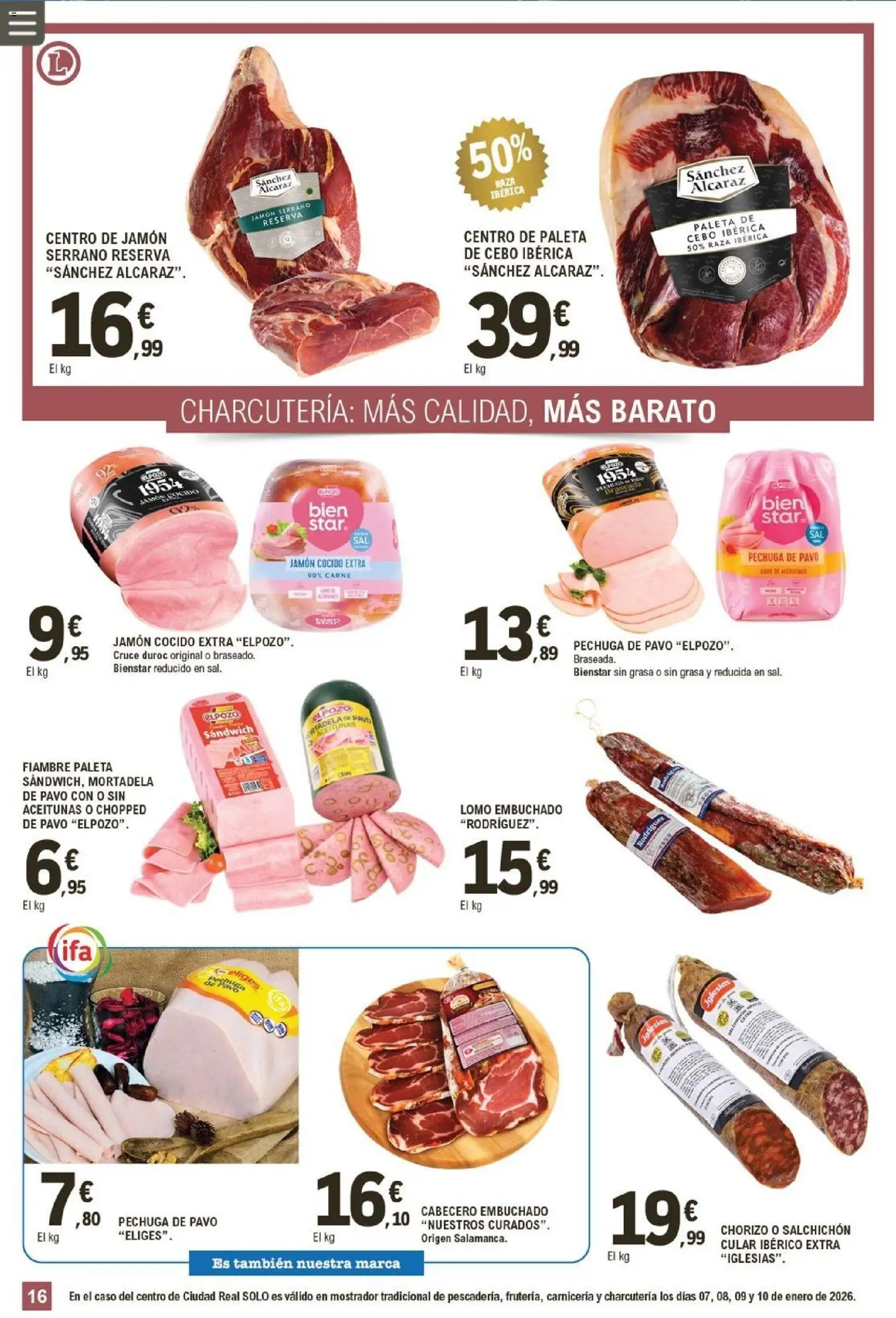 E.Leclerc folleto │ válido desde el 07.01.2026 | Página: 16 | Productos: Jamón serrano, Jamón, Jamón cocido, Mortadela