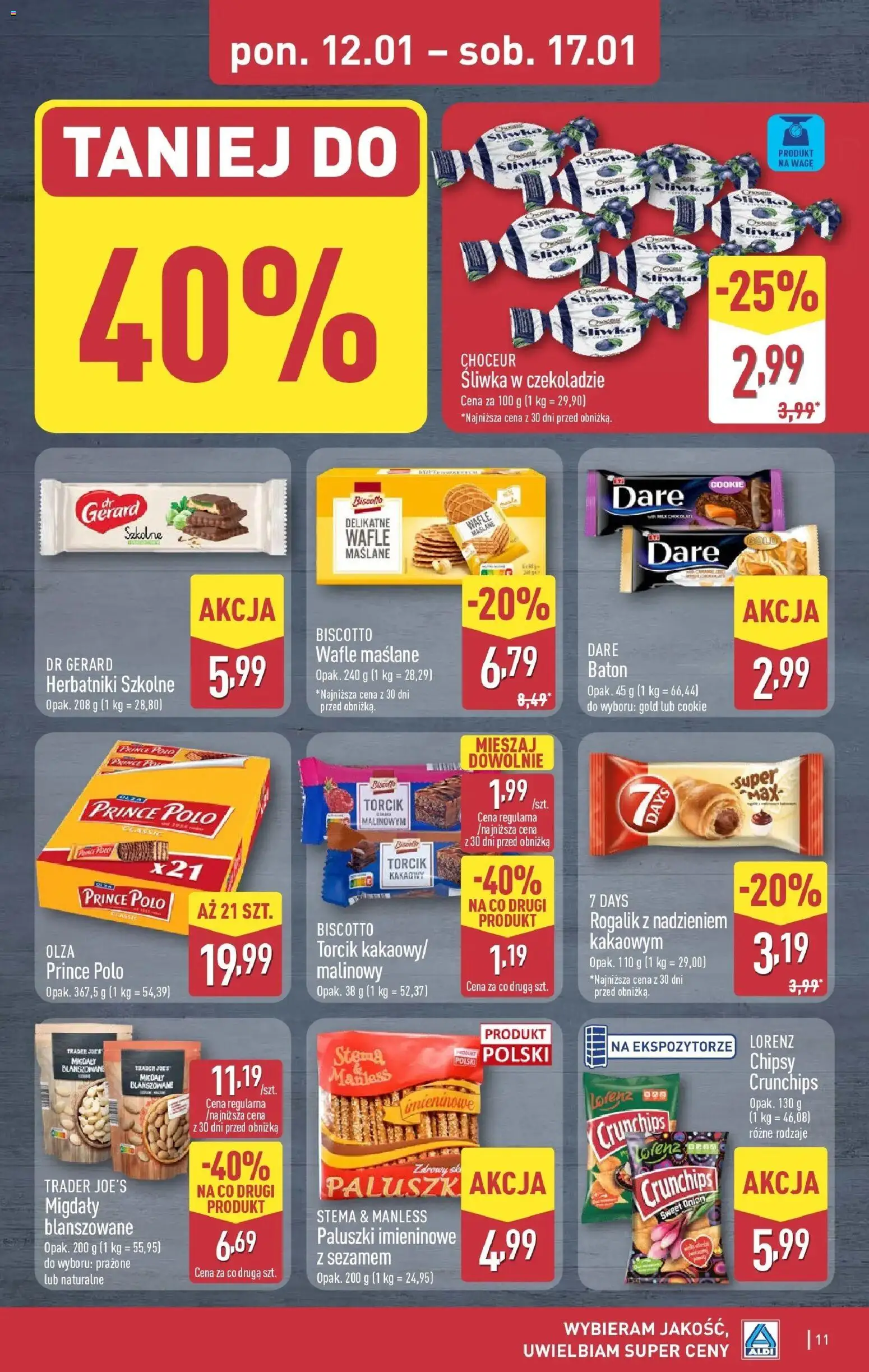 Aldi Gazetka od 12.01.2026 | Strona: 11 | Produkty: Chipsy, Wafle, Herbatniki, Baton