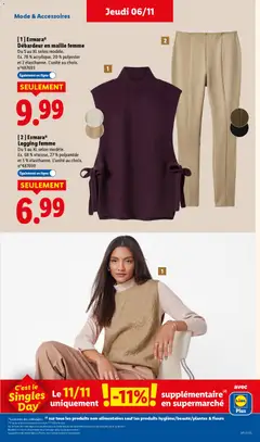 LIDL - Prévisualisation de Esmara® Legging femme, Du S au XL selon modèle. Ex. 68% viscose, 27% polyamide et 5% élasthanne. L'unité au choix. valide à partir de 06.11.2025 | Page: 61