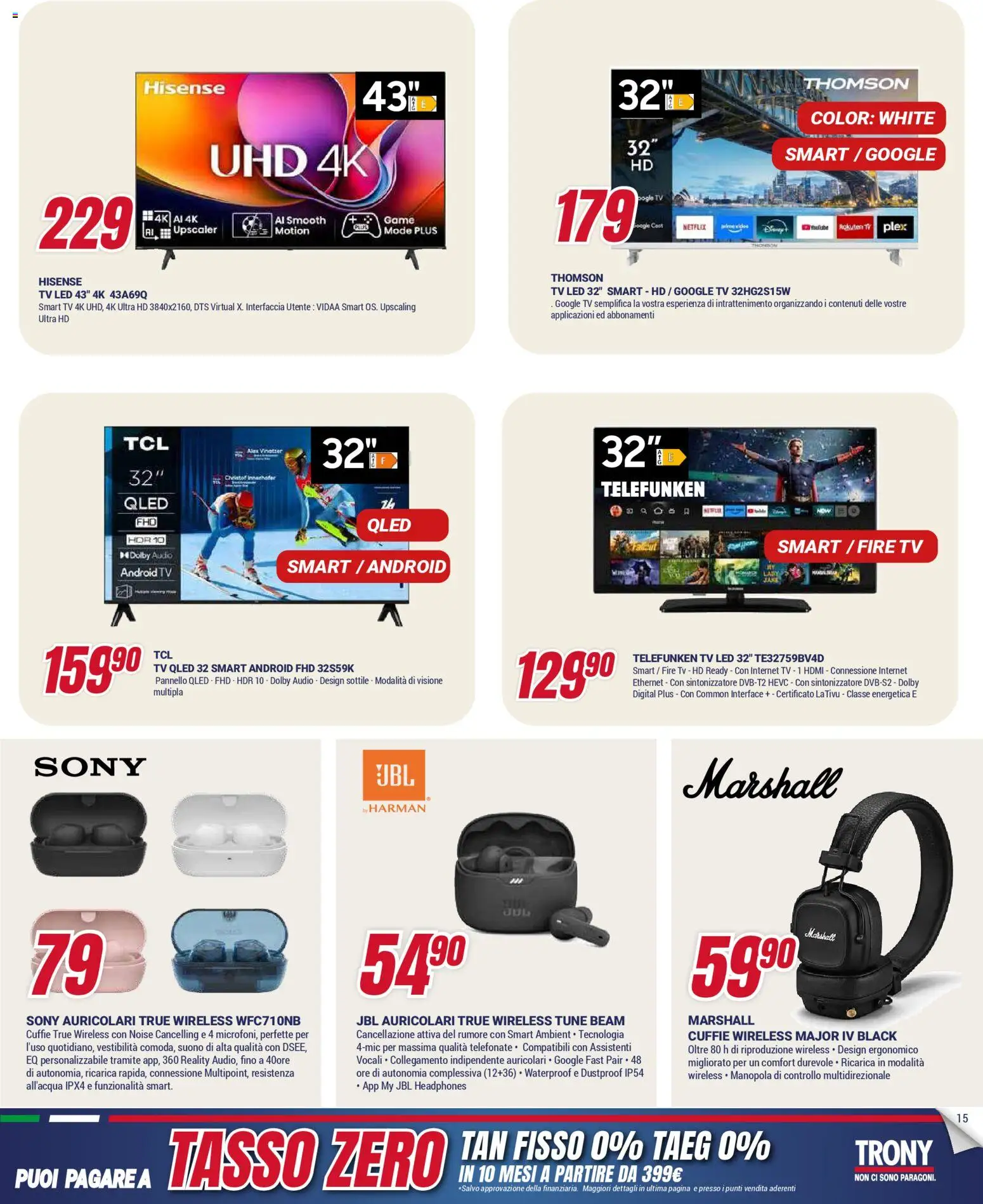 Volantino Trony del 15.01.2026 | Pagina: 15 | Prodotti: Auricolari, smart TV, TV, Audio