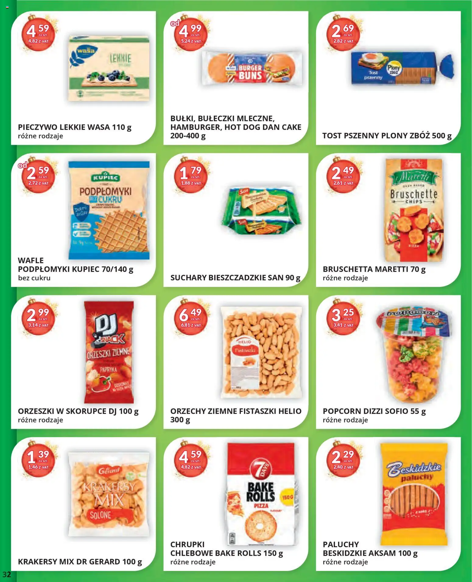 Eurocash Gazetka od 17.11.2025 | Strona: 32 | Produkty: Pieczywo, Bruschetta, Krakersy, Orzeszki ziemne