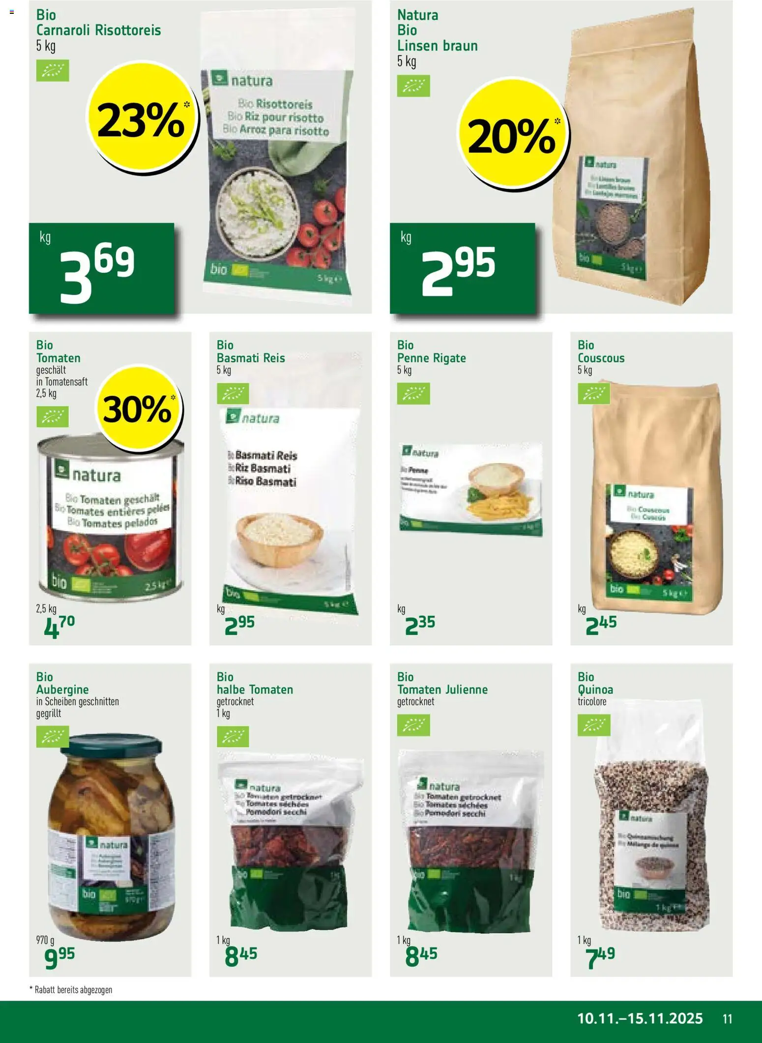 Prodega Aktionen Natura – gültig ab 10.11.2025 | Seite: 11 | Produkte: Aubergine, Tomaten, Reis