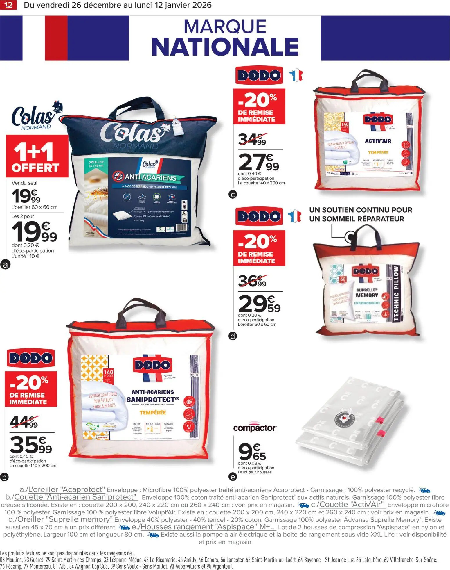 {H1} | Page: 14 | Produits: Base, Coton, Oreiller, Boîte de rangement