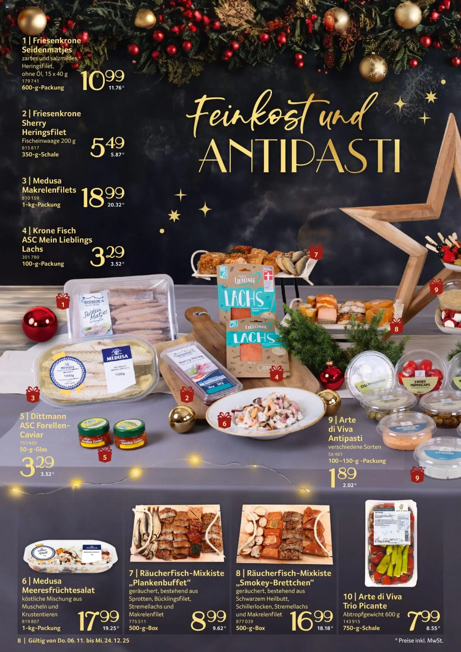 Selgros Genussmomente – gültig ab 06.11.2025 | Seite: 8 | Produkte: Fisch, Champignons, Lachs