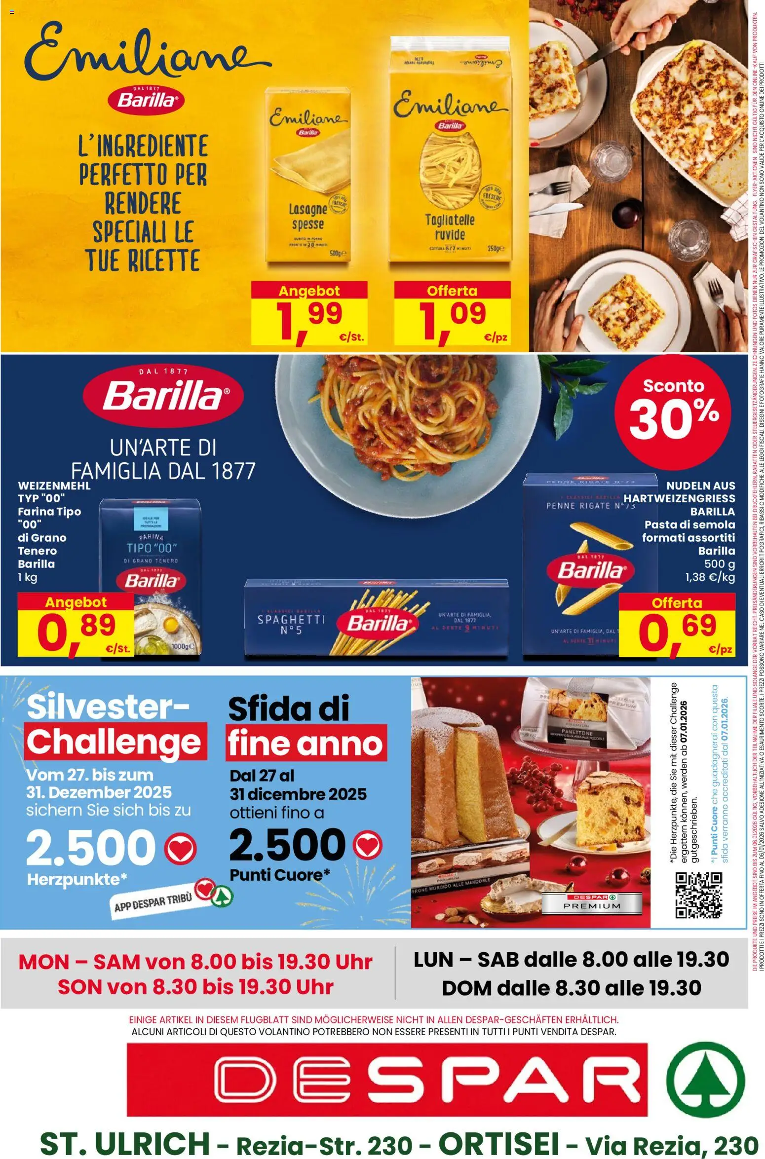 Volantino Despar del 18.12.2025 | Pagina: 20 | Prodotti: Tagliatelle, Farina, Panettone, Penne