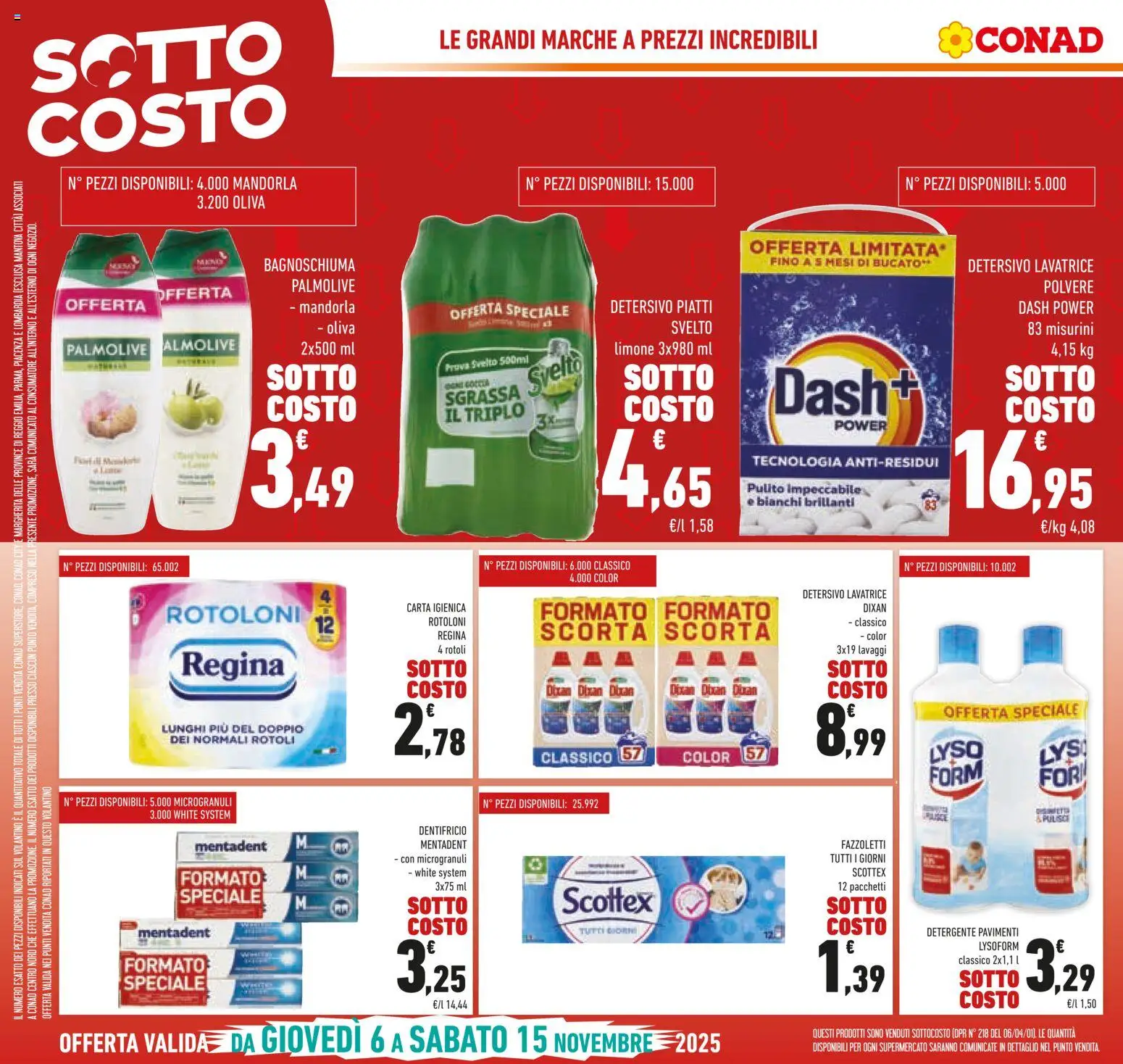 Volantino Conad del 06.11.2025 | Pagina: 8 | Prodotti: Carta igienica, Bagnoschiuma, Dentifricio, Lavatrice