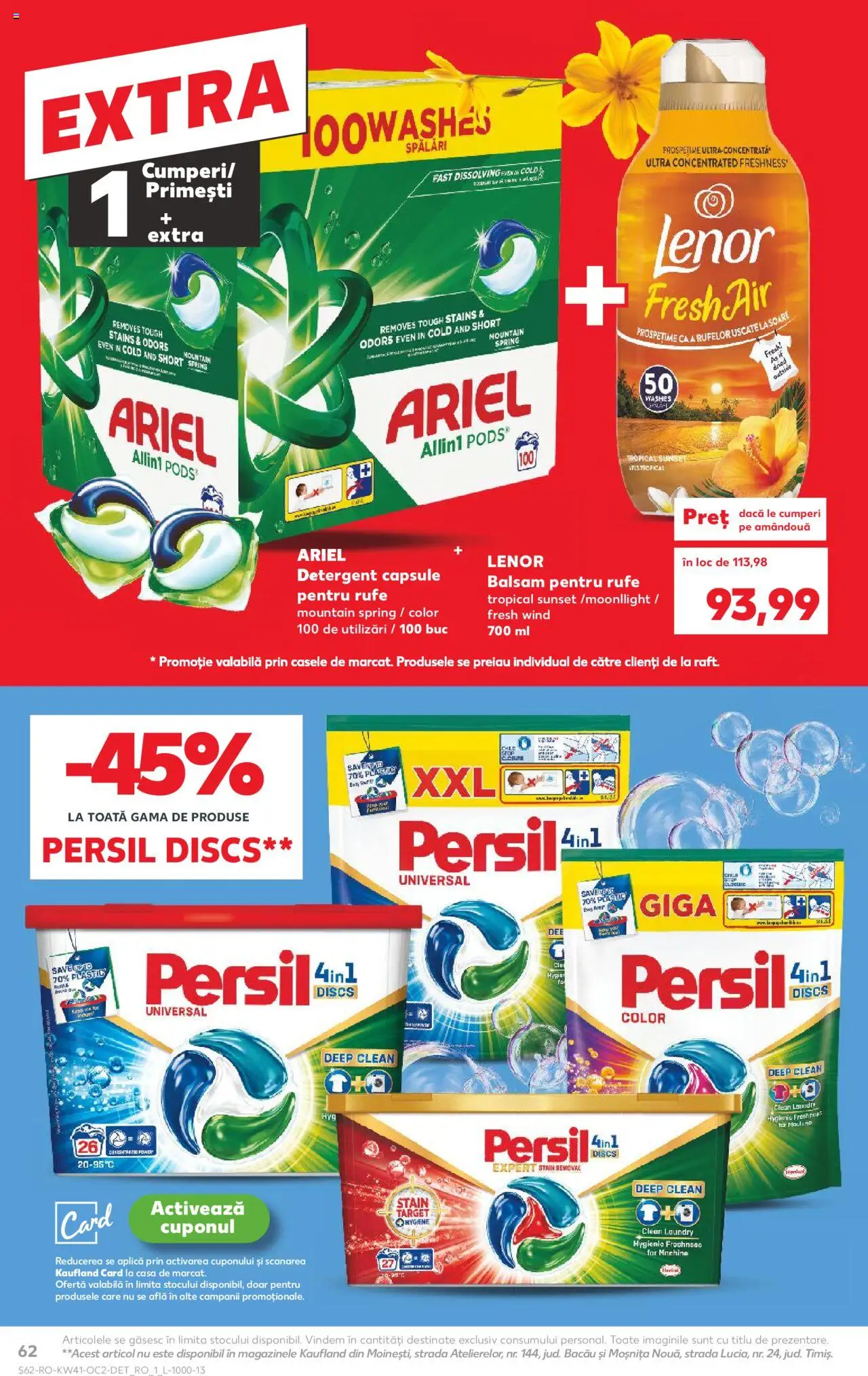 Kaufland RO akciós ujság - amely érvényes a következő dátumtól: 08.10.2025 | Oldal: 62 | Termékek: Ariel, Persil