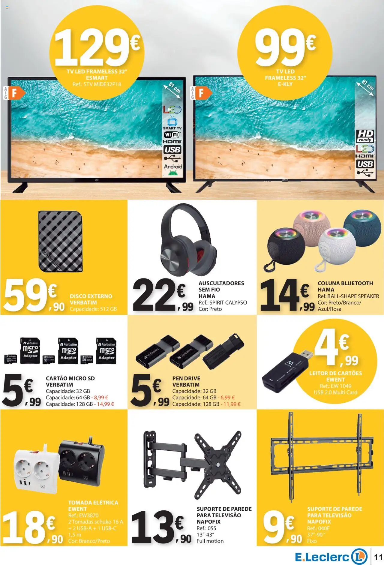 E.Leclerc - Folheto Não Alimentar │ válido de 05.06.2025 | Página: 11 | Produtos: Televisão, USB, Pen drive, Tomada